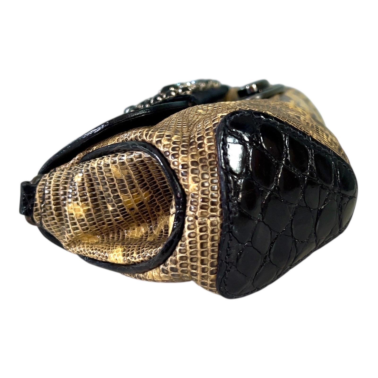 Unworn PRADA Exotic Lizard & Crocodile Clutch Shoulder Bag - Full Set Y2K For Sale 4
