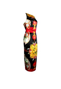 UNWORN Rare Dolce & Gabbana 1998 Chinese Lantern Print Corset Hook Midi Dress S