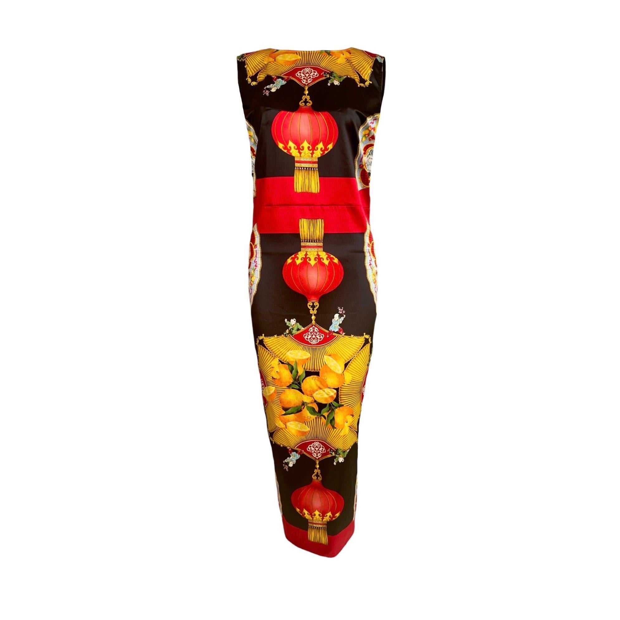 UNWORN Rare Dolce & Gabbana 1998 Chinese Lantern Print Corset Hook Midi Dress S In Excellent Condition For Sale In Switzerland, CH