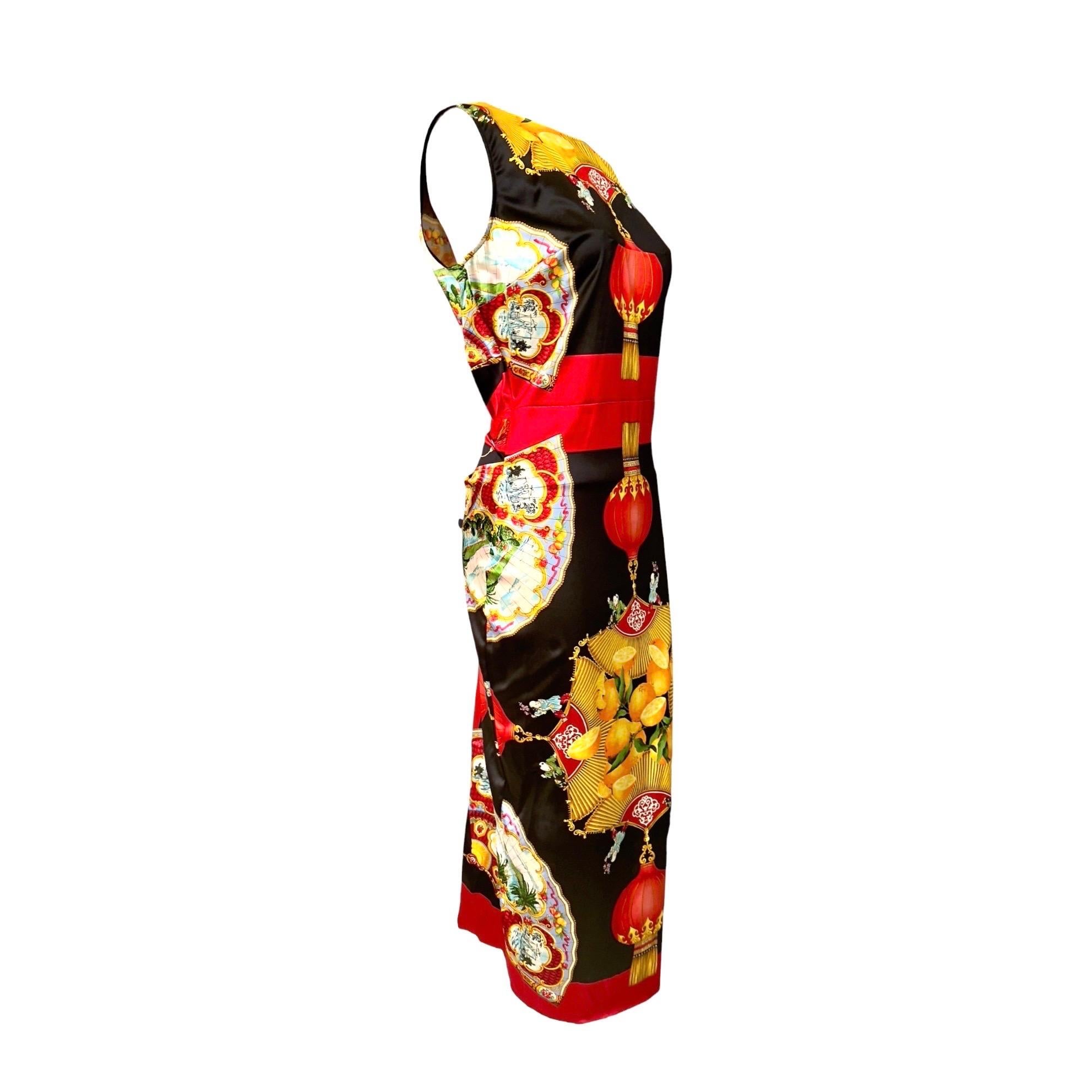Women's UNWORN Rare Dolce & Gabbana 1998 Chinese Lantern Print Corset Hook Midi Dress S For Sale