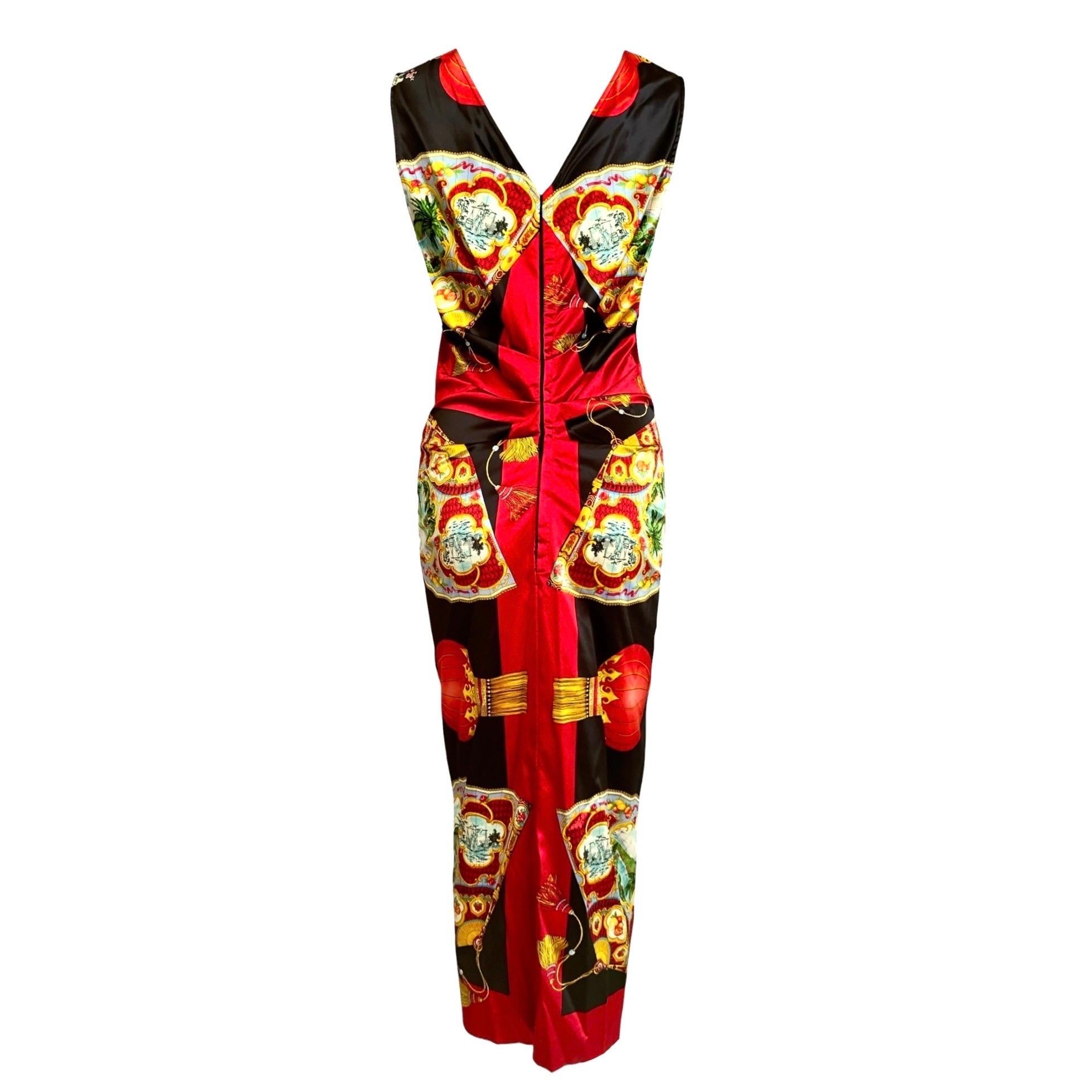 UNWORN Rare Dolce & Gabbana 1998 Chinese Lantern Print Corset Hook Midi Dress S For Sale 1