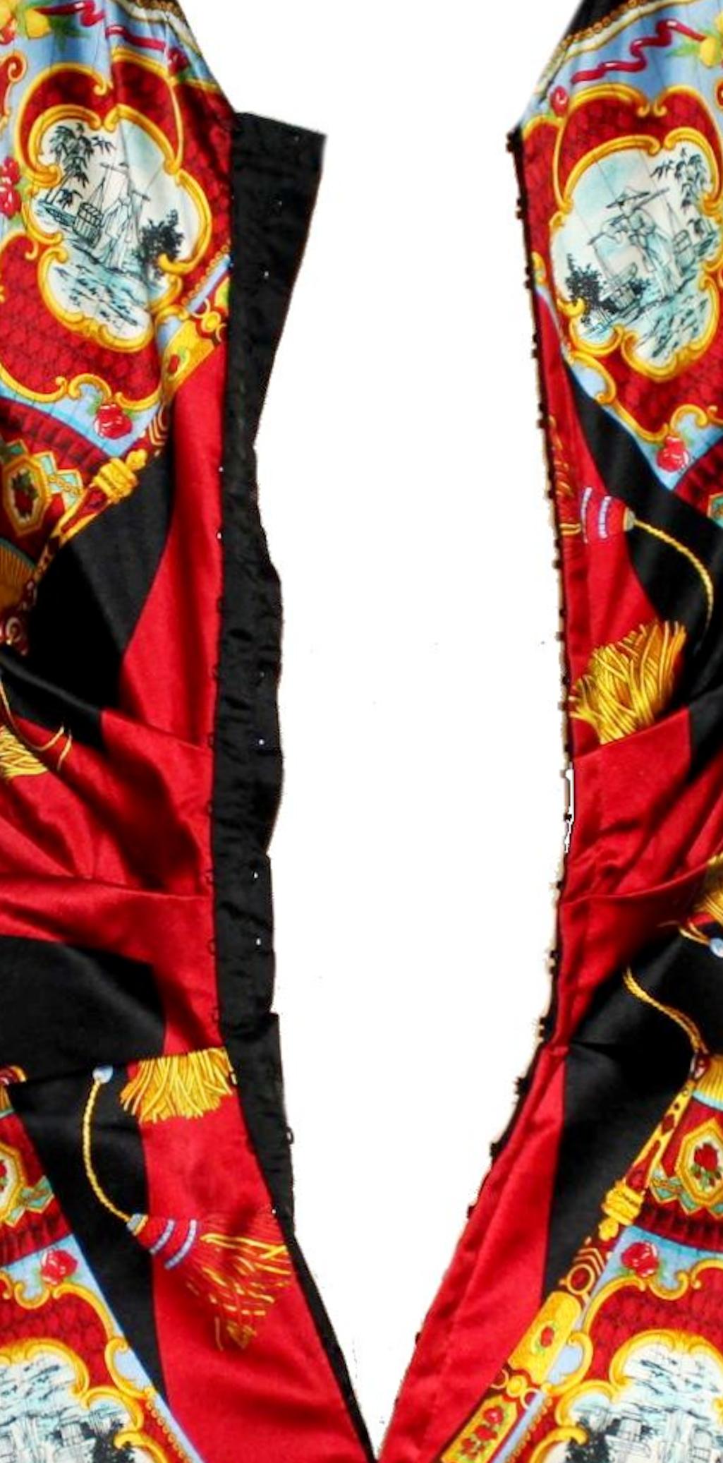 UNWORN Rare Dolce & Gabbana 1998 Chinese Lantern Print Corset Hook Midi Dress S For Sale 2