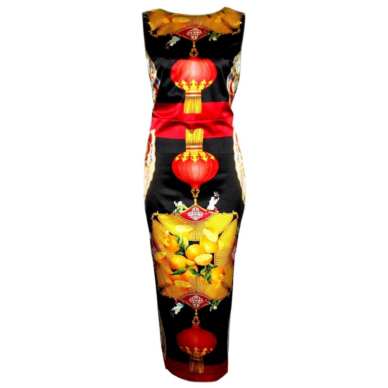 UNWORN Rare Dolce and Gabbana 1998 Chinese Lantern Print Corset Hook Midi  Dress S For Sale at 1stDibs