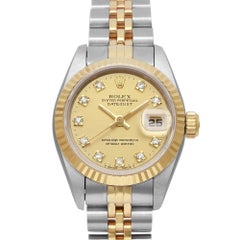 Unworn Rare Rolex Datejust 26mm Gold Steel Diamond Champagne Dial Watch 69173