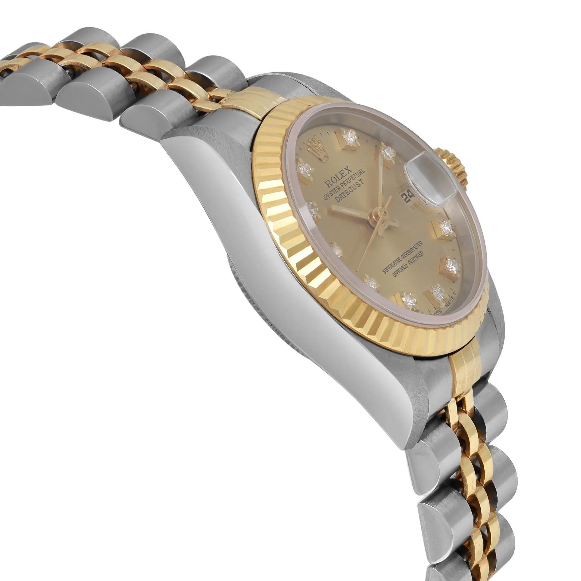 Women's Unworn Rare Rolex Datejust 26mm Gold Steel Diamond Champagne Dial Watch 69173