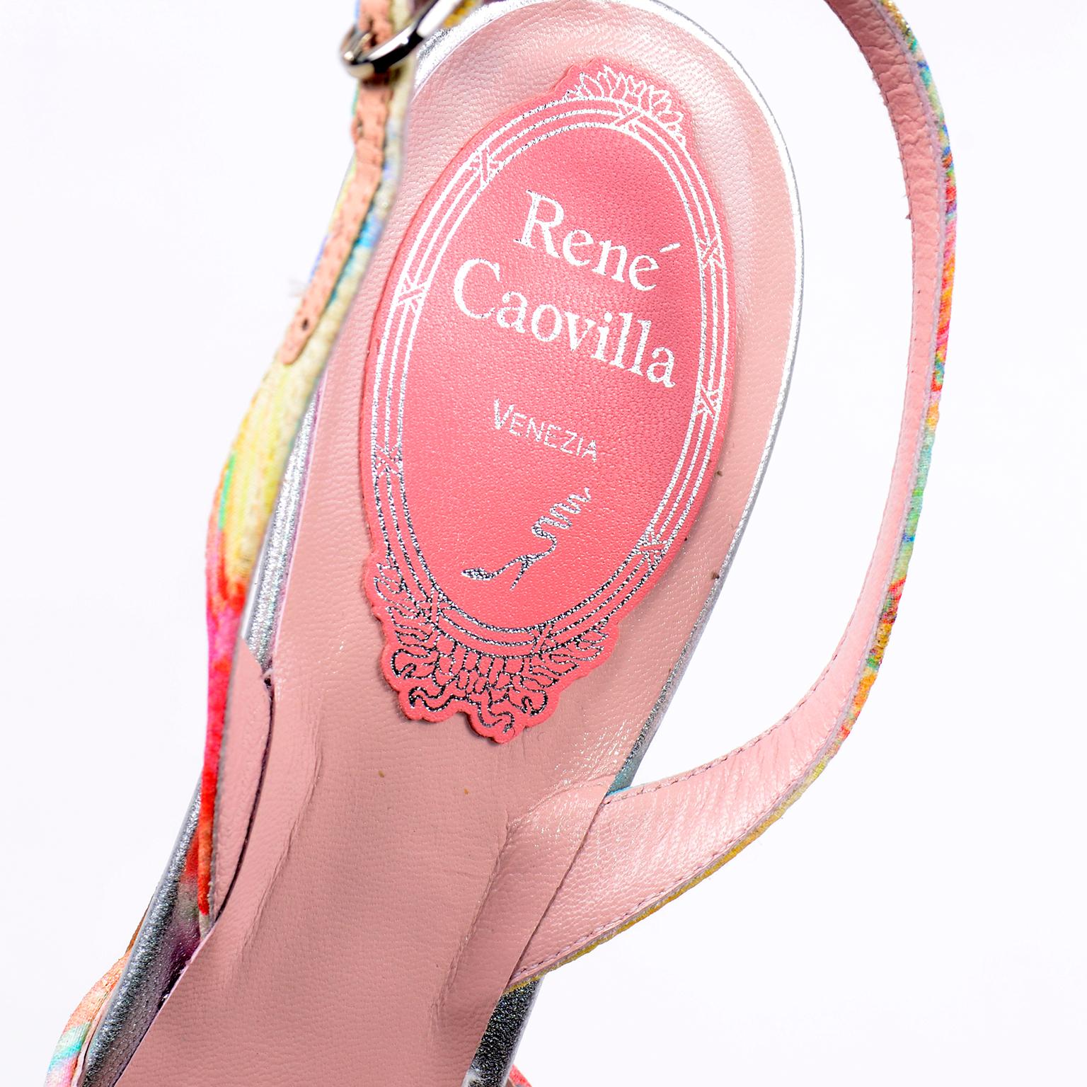 Unworn Rene Caovilla Shoes Jewelled Slingback Low Heels w Silver Glitter Soles  6