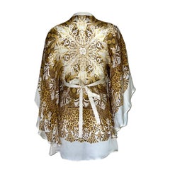 UNWORN Roberto Cavalli Animal Wild Cat Cheetah Floral Print Silk Tunic 42