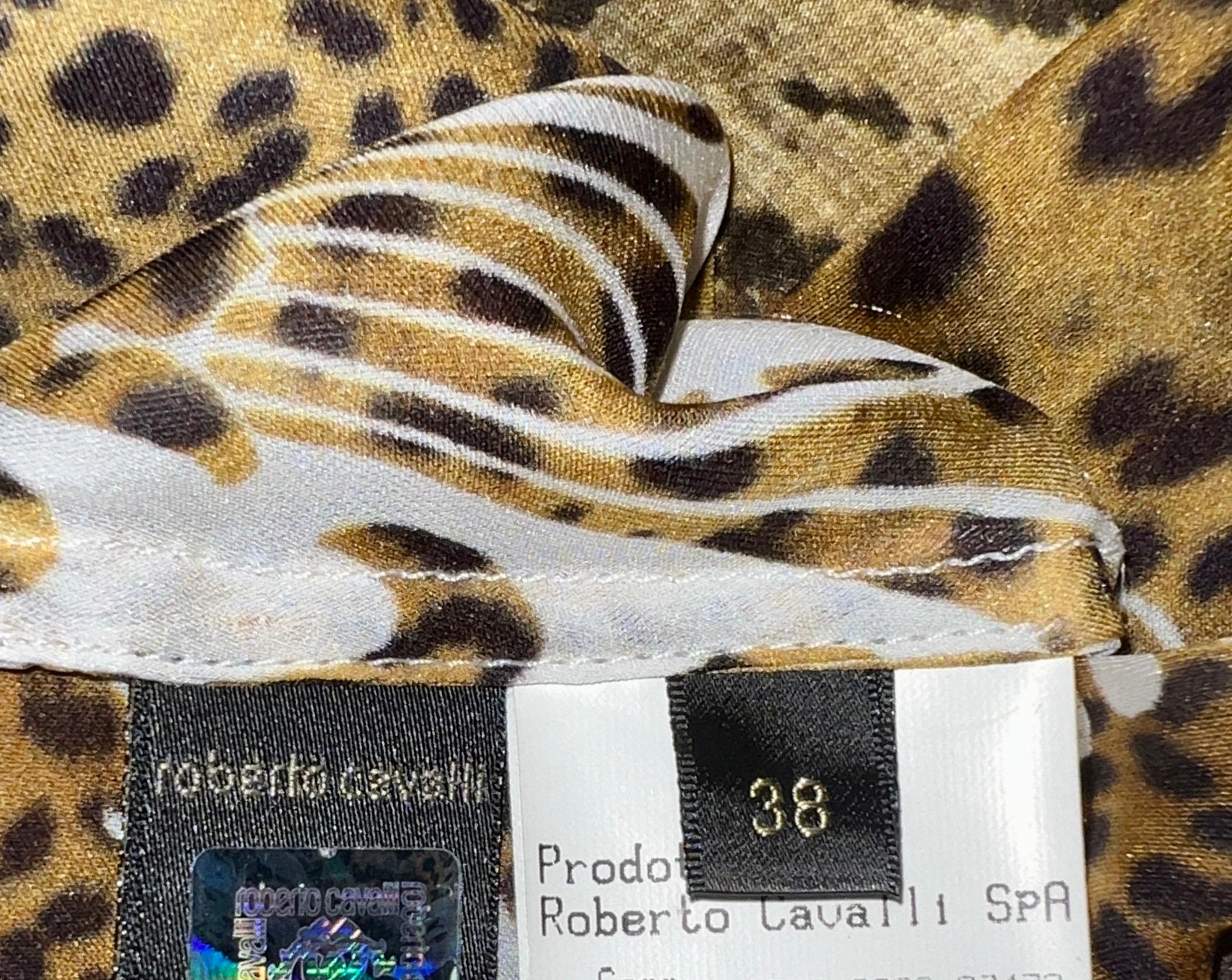 UNWORN Roberto Cavalli Animal Wild Cat Cheetah Floral Print Silk Tunic 42 2