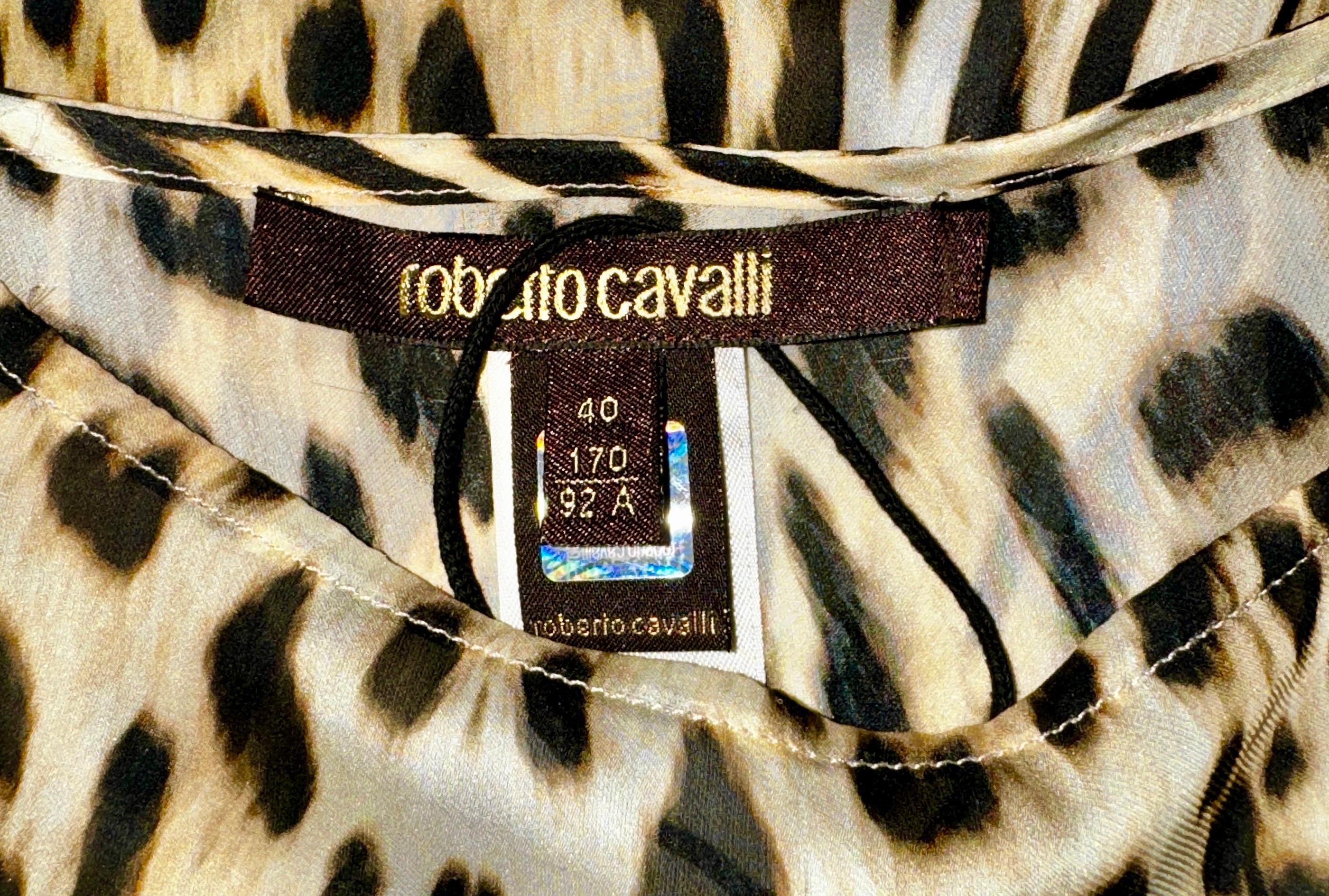UNWORN Roberto Cavalli Animal Wild Cat Cheetah Print Silk Tunic Kaftan Belt 40 For Sale 6