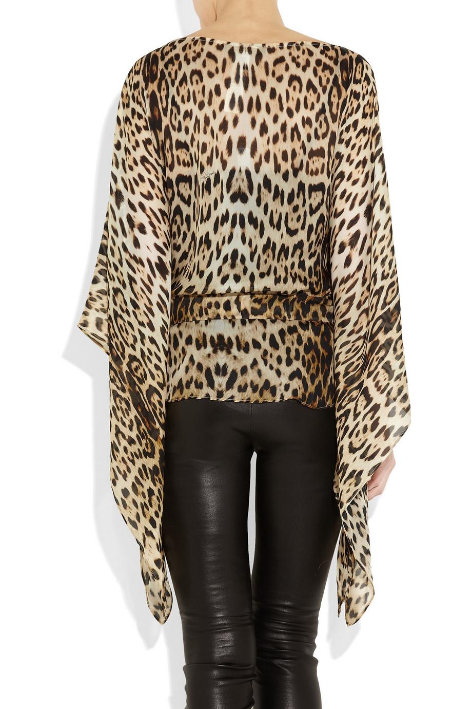 Women's UNWORN Roberto Cavalli Animal Wild Cat Cheetah Print Silk Tunic Kaftan Belt 40 For Sale