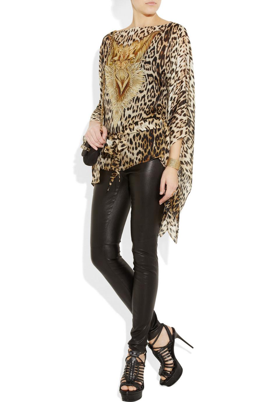 UNWORN Roberto Cavalli Animal Wild Cat Cheetah Print Silk Tunic Kaftan Belt 40 For Sale 1