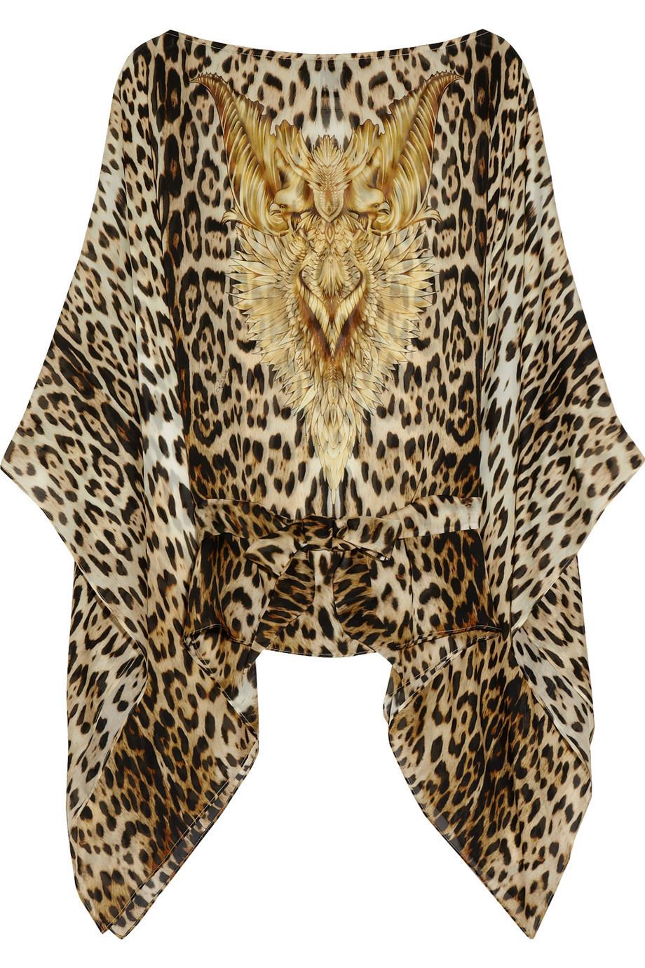 UNWORN Roberto Cavalli Animal Wild Cat Cheetah Print Silk Tunic Kaftan Belt 40 For Sale 2