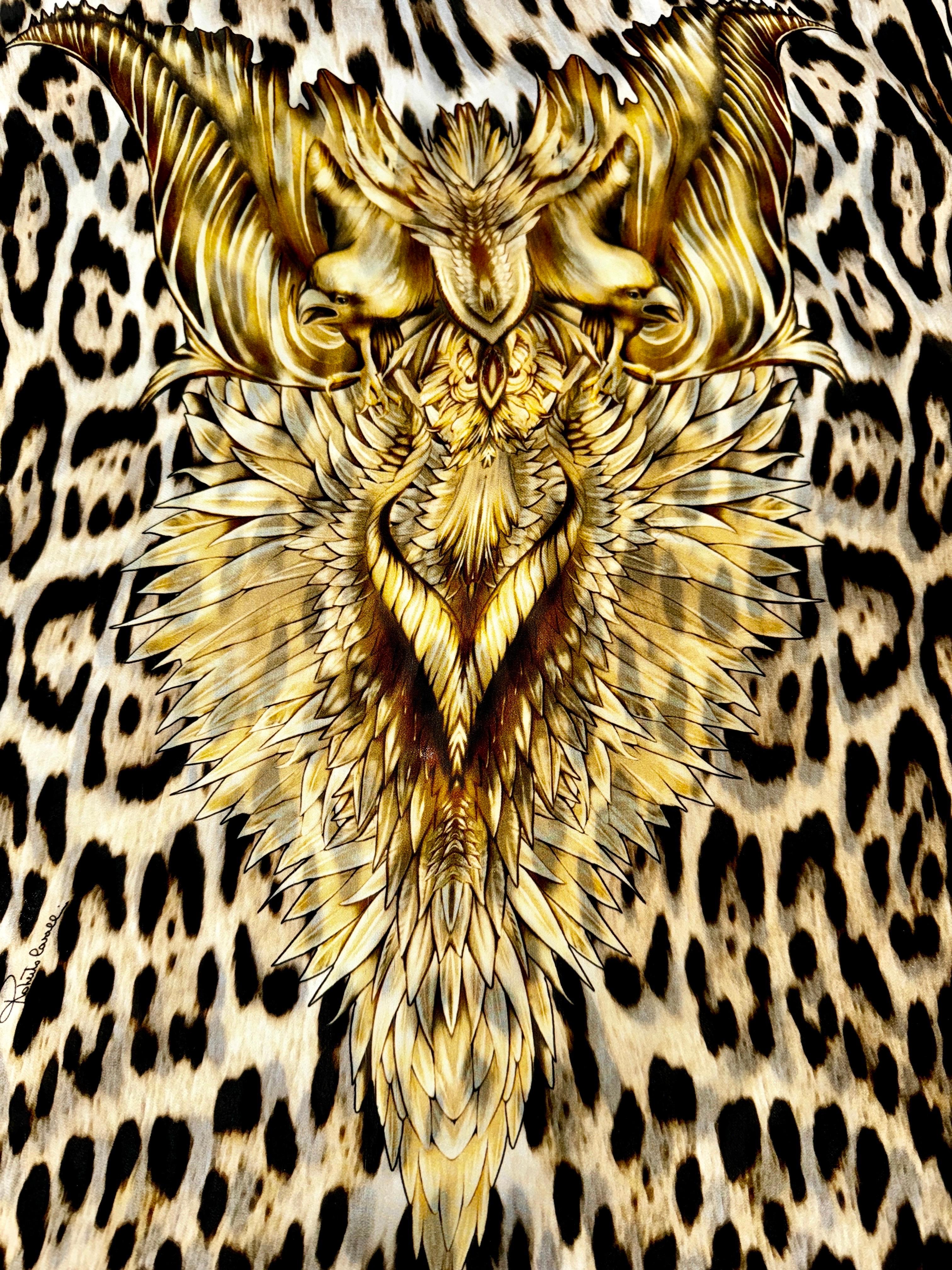 UNWORN Roberto Cavalli Animal Wild Cat Cheetah Print Silk Tunic Kaftan Belt 40 For Sale 4