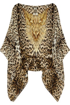 UNGEWINNT Roberto Cavalli Animal Wild Cat Cheetah Print Seide Tunika Kaftan Gürtel 40