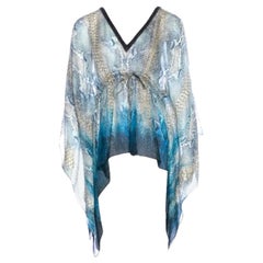 UNWORN Roberto Cavalli Pailletten besticktes Seiden-Kaftan-Tunika-Top mit Schlangenmuster und Pailletten 38
