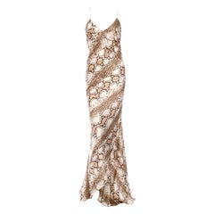 Roberto Cavalli, abito da sera in seta con stampa serpente esotica, non indossato, Maxi Dress S