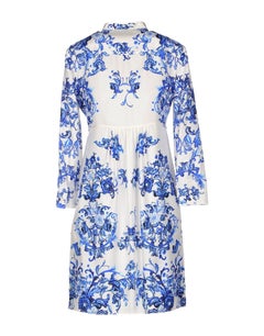 UNWORN Roberto Cavalli White & Blue Porcelain Print Embroidered Silk Dress 40