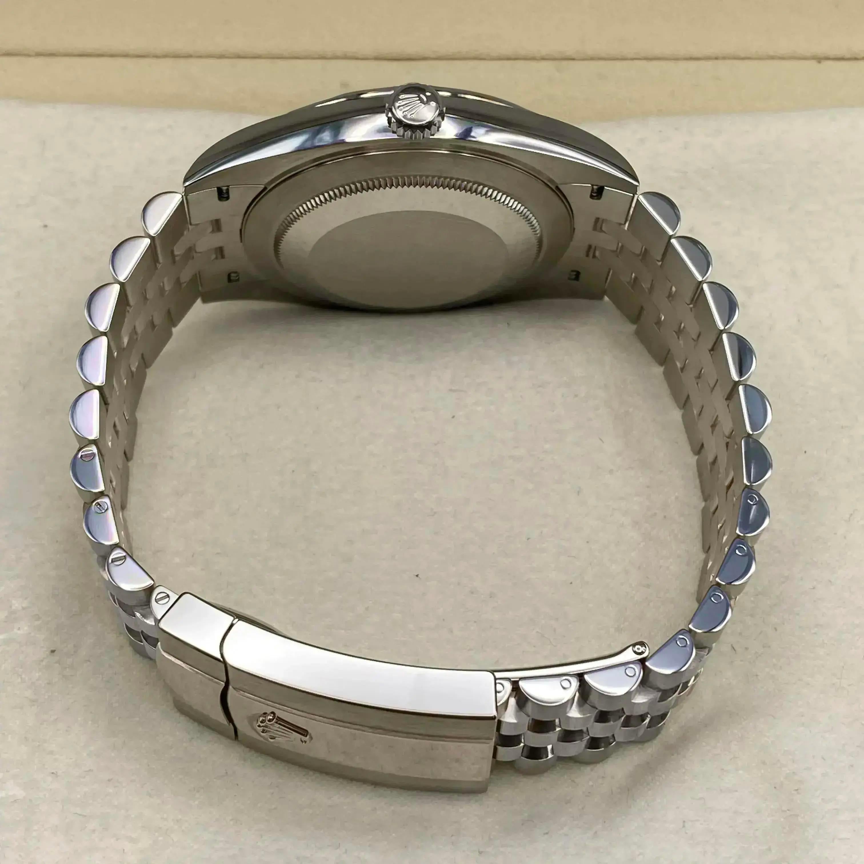 Unworn Rolex Datejust 126200 Jubilee Steel White Roman Dial Automatic Watch B&P For Sale 2