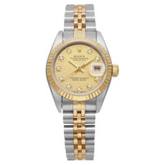 Unworn Rare Rolex Datejust 26mm Gold Steel Diamond Champagne Dial Watch 69173