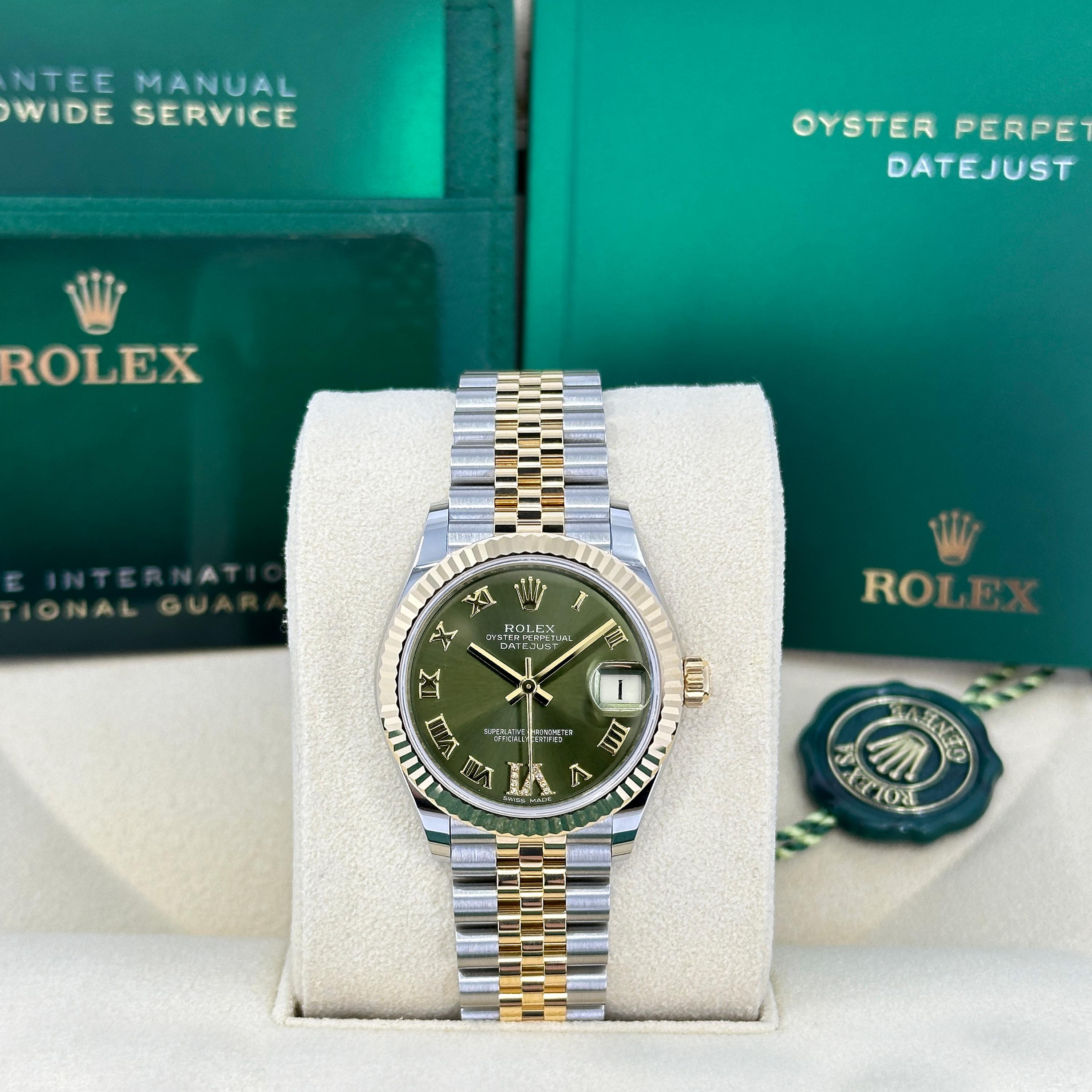 Rolex Datejust 278273-0016 – Yellow Rolesor Elegance with Olive-Green Dial and Diamond Detail

The Rolex Datejust 278273-0016 is a striking interpretation of the iconic Datejust 31, seamlessly merging refined tradition with modern sophistication.