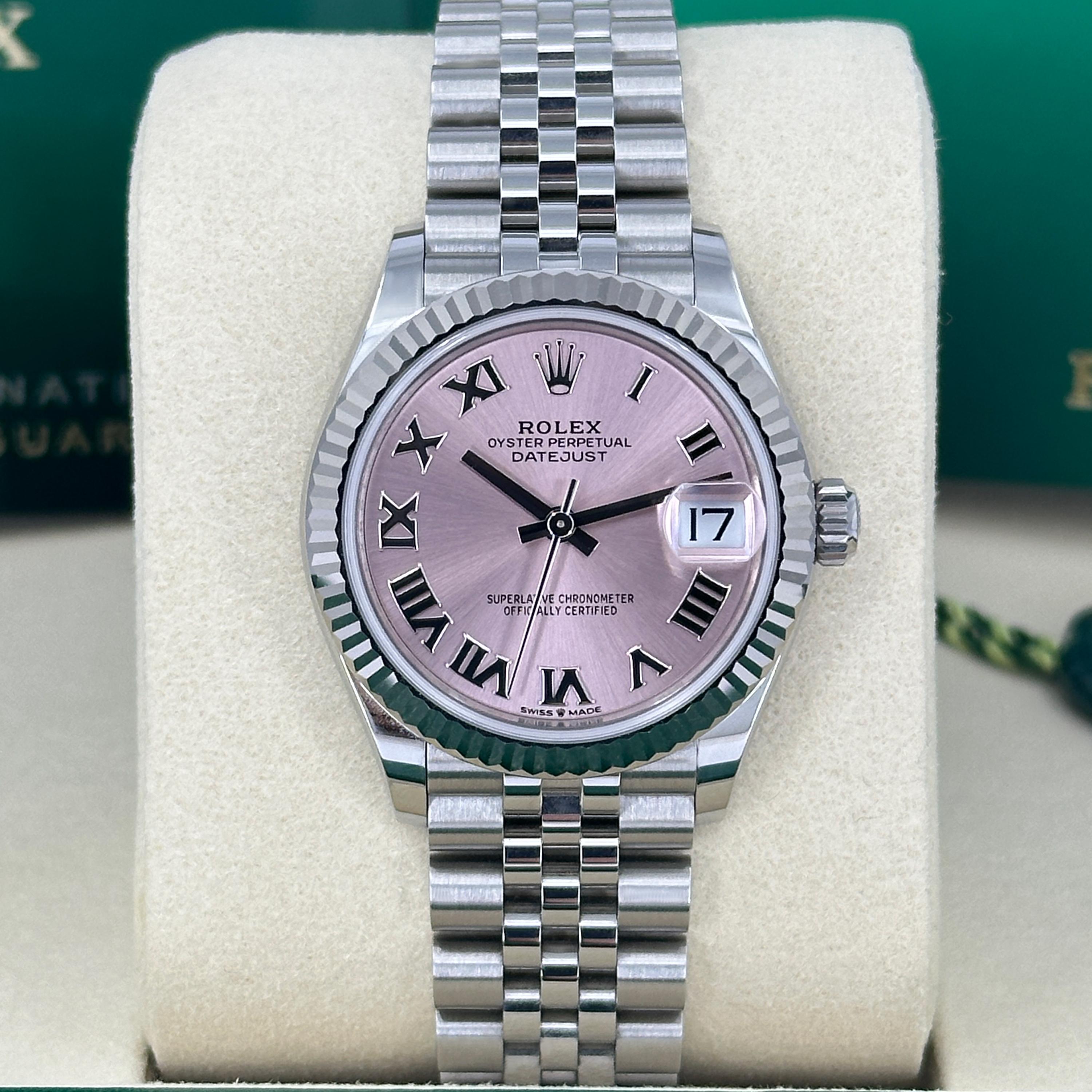 Rolex Datejust 278274-0020 – White Rolesor Sophistication with Rosy Pink Roman Dial

The Rolex Datejust 278274-0020 combines graceful femininity with the timeless craftsmanship of the Datejust line, presented in a versatile 31mm White Rolesor case—a