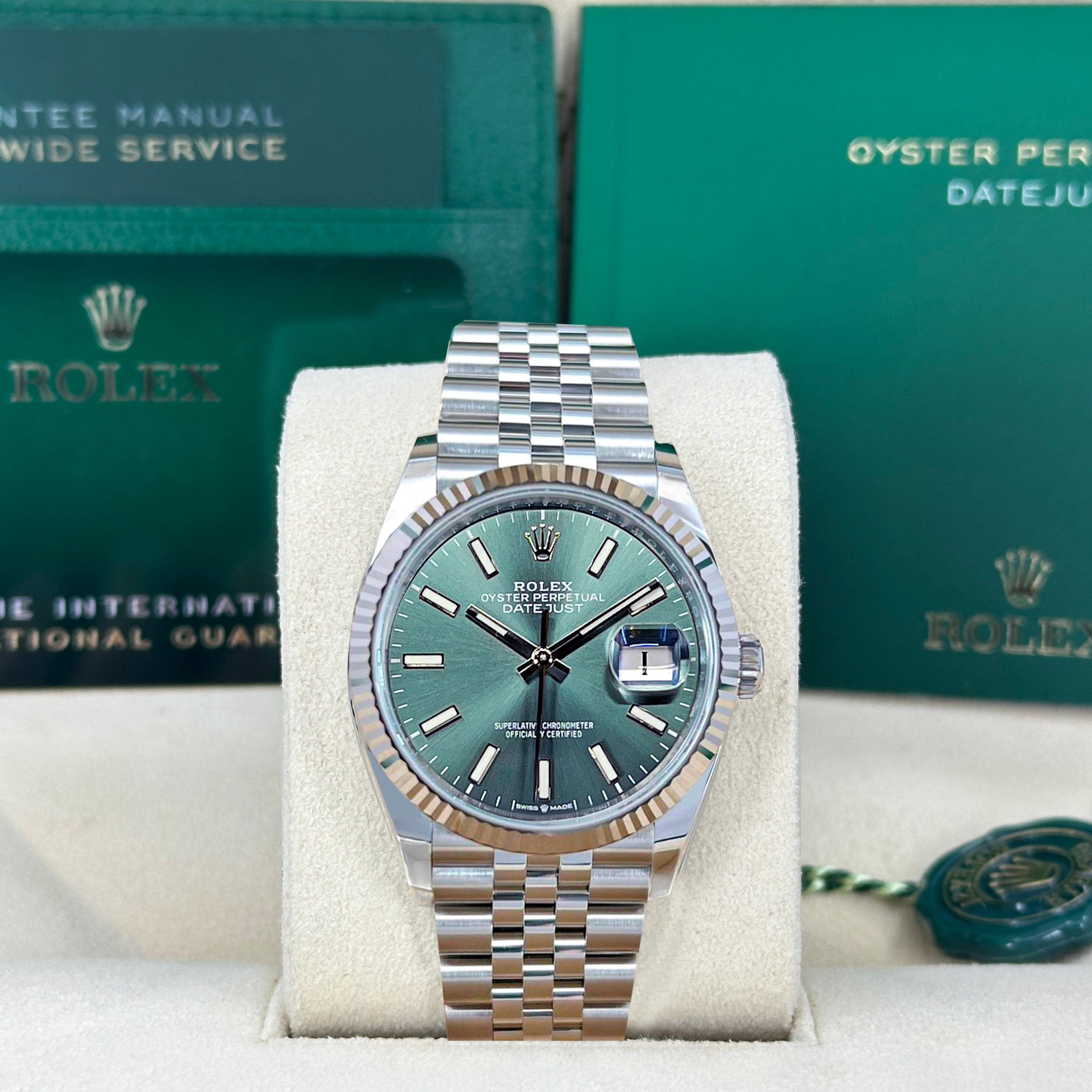Ungetragene Rolex Datejust 36 Mint Green Jubile Reference# 126234, Komplettset, 2025 im Angebot 10