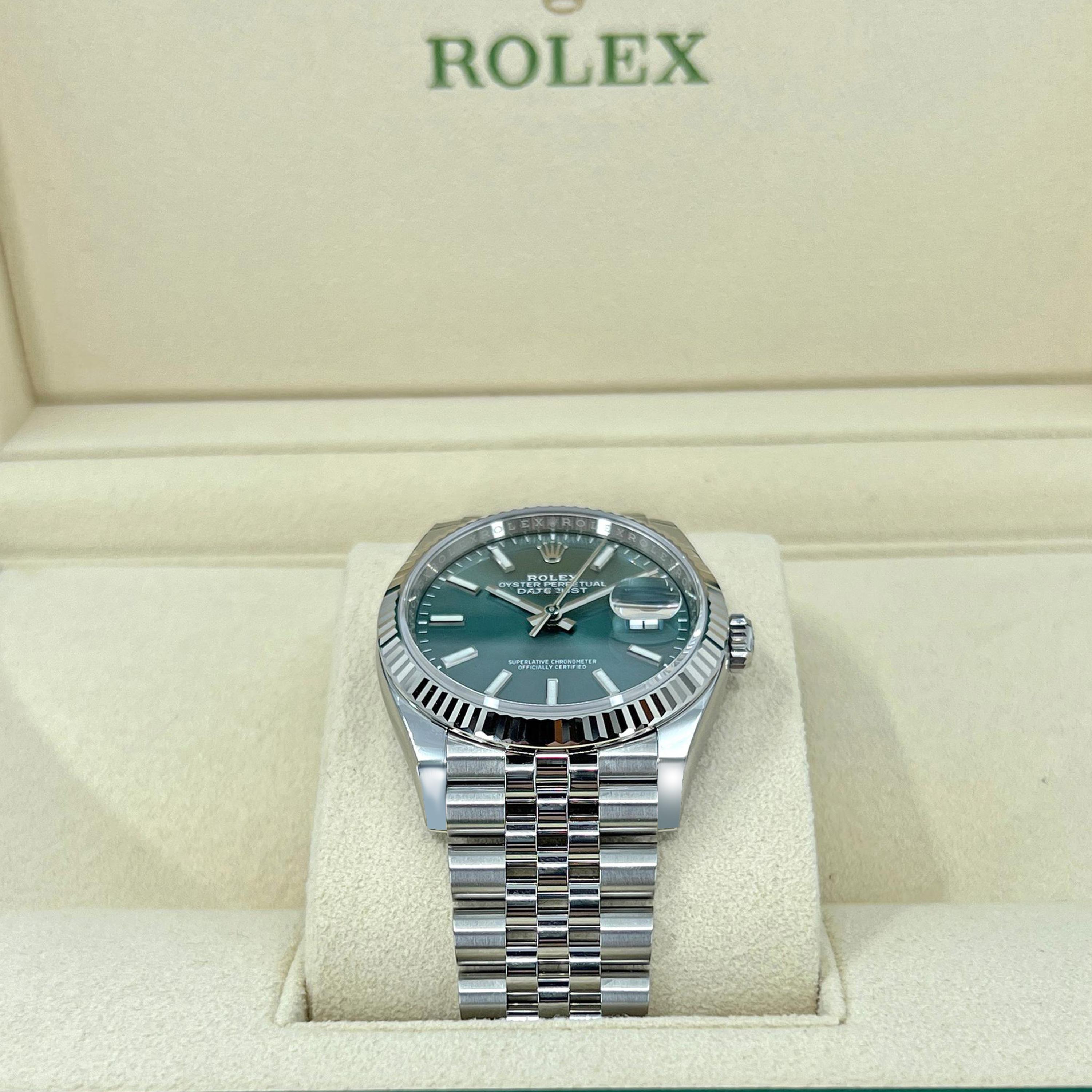 Ungetragene Rolex Datejust 36 Mint Green Jubile Reference# 126234, Komplettset, 2025 im Angebot 5
