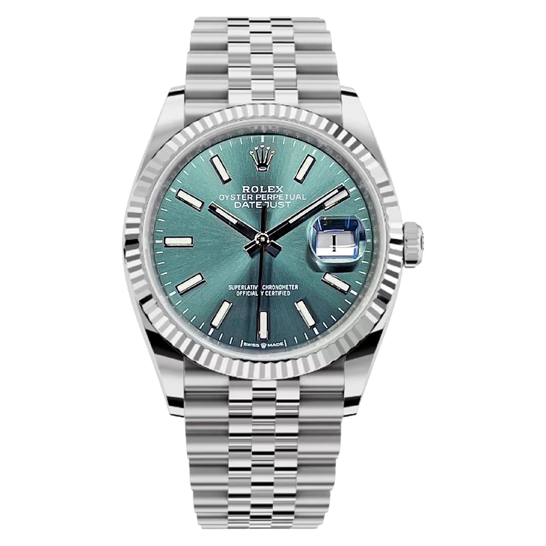 Rolex Datejust 36 Mint Green Jubile Reference# 126234, Jeu complet, 2025 en vente