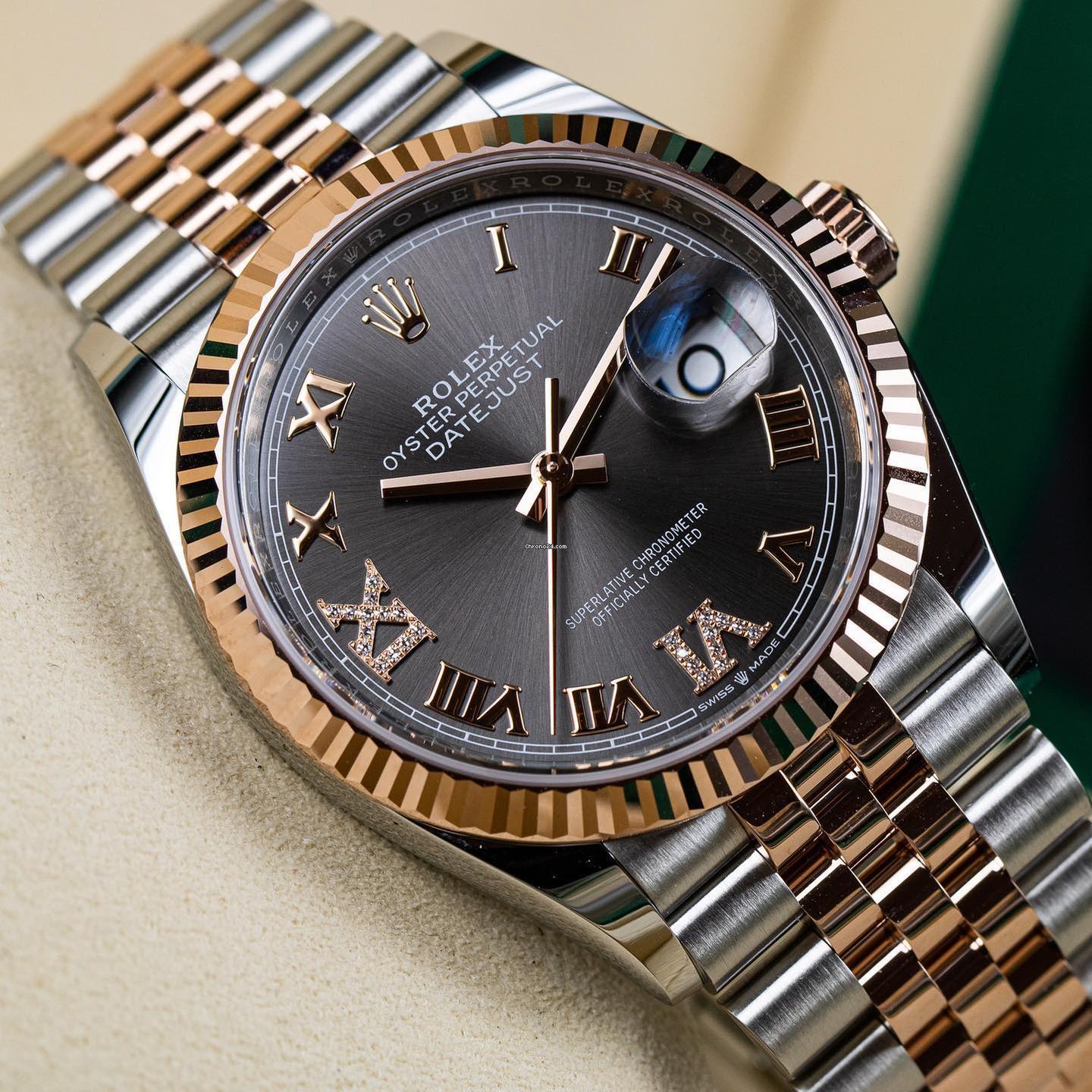 Die Rolex Datejust 36 Ref. 126231-0023 verkörpert zeitlose Raffinesse, außergewöhnliche Handwerkskunst und modernen Luxus. Gefertigt aus Everose Rolesor - der für Rolex charakteristischen Kombination aus widerstandsfähigem Edelstahl und warmem