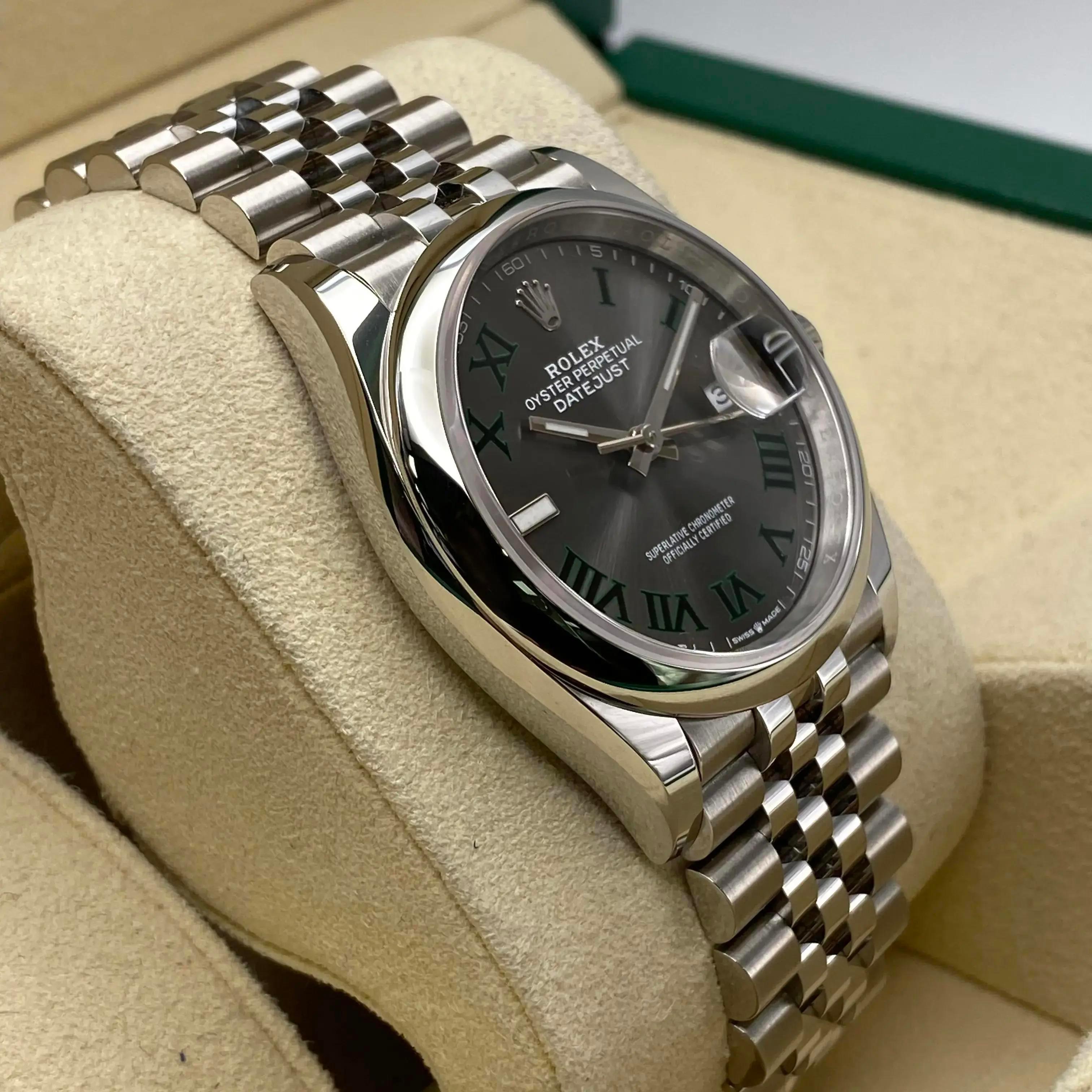 Unworn Rolex Datejust 36mm Jubilee Steel Grey Wimbledon Dial Watch 126200 In New Condition For Sale In New York, NY