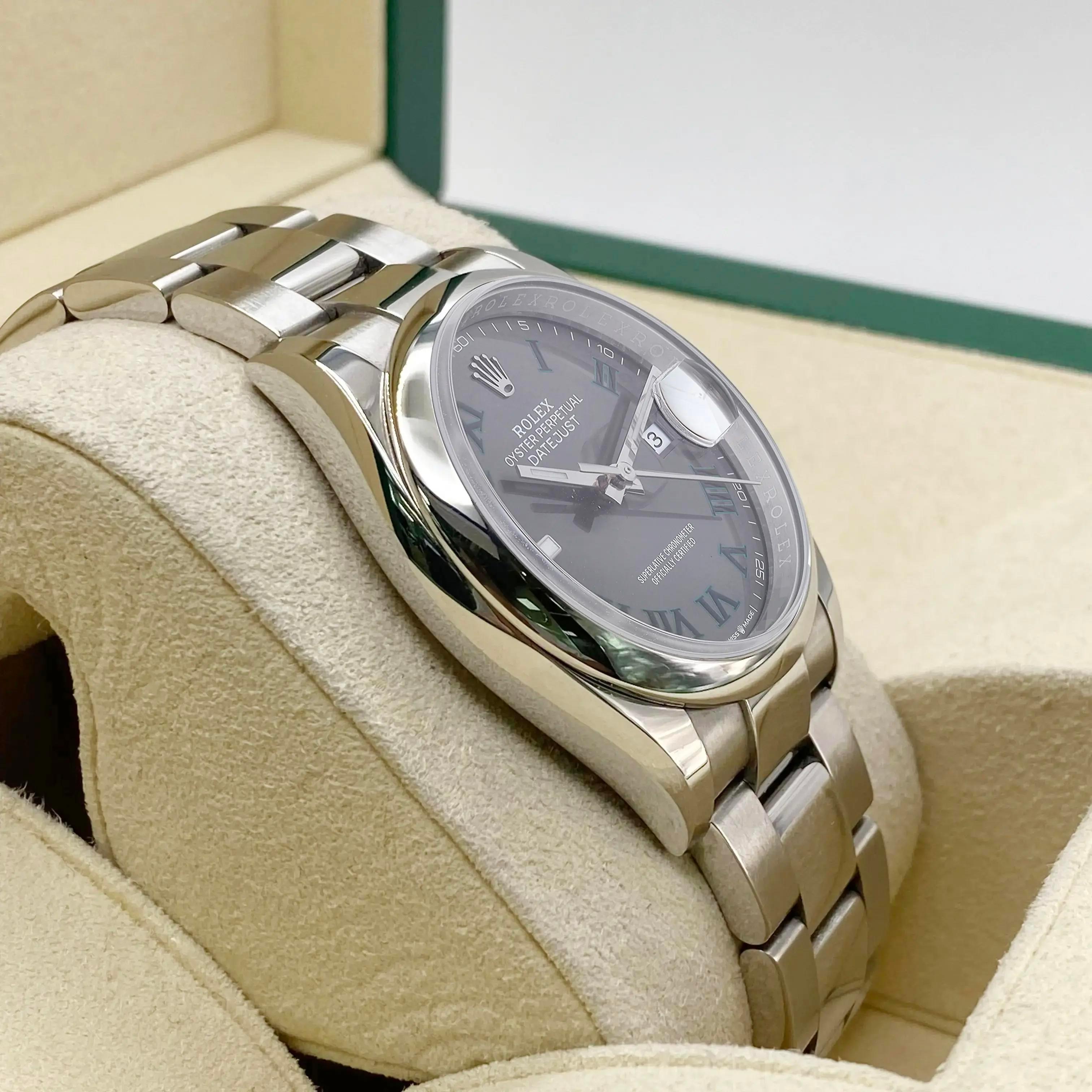 Unworn Rolex Datejust 36mm Steel Grey Wimbledon Dial Automatic Mens Watch 126200 In New Condition For Sale In New York, NY