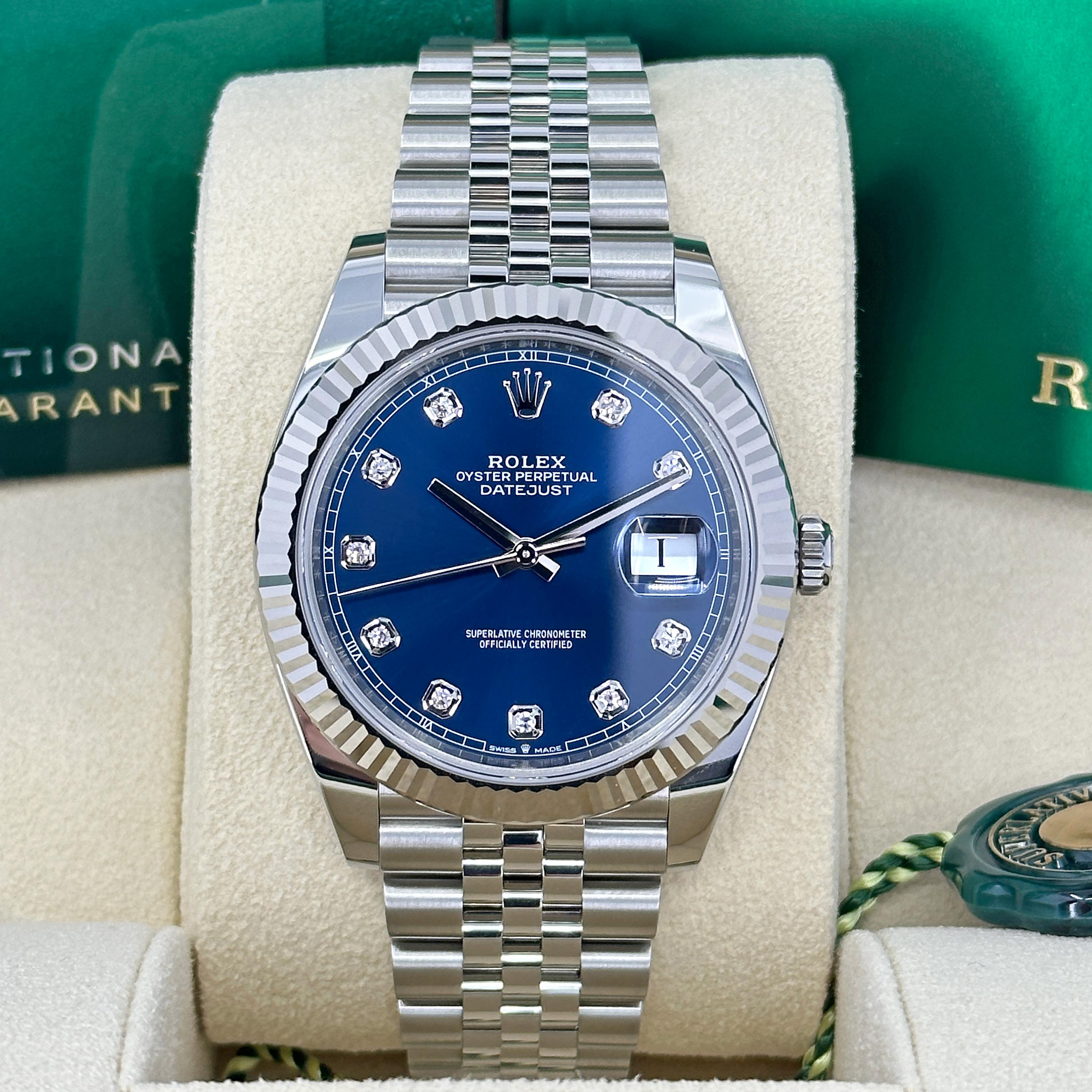 Ungetragene Rolex Datejust 41 Blue Jubilee Reference# 126334, Komplettset, 2025 im Zustand „Neu“ im Angebot in New York, NY