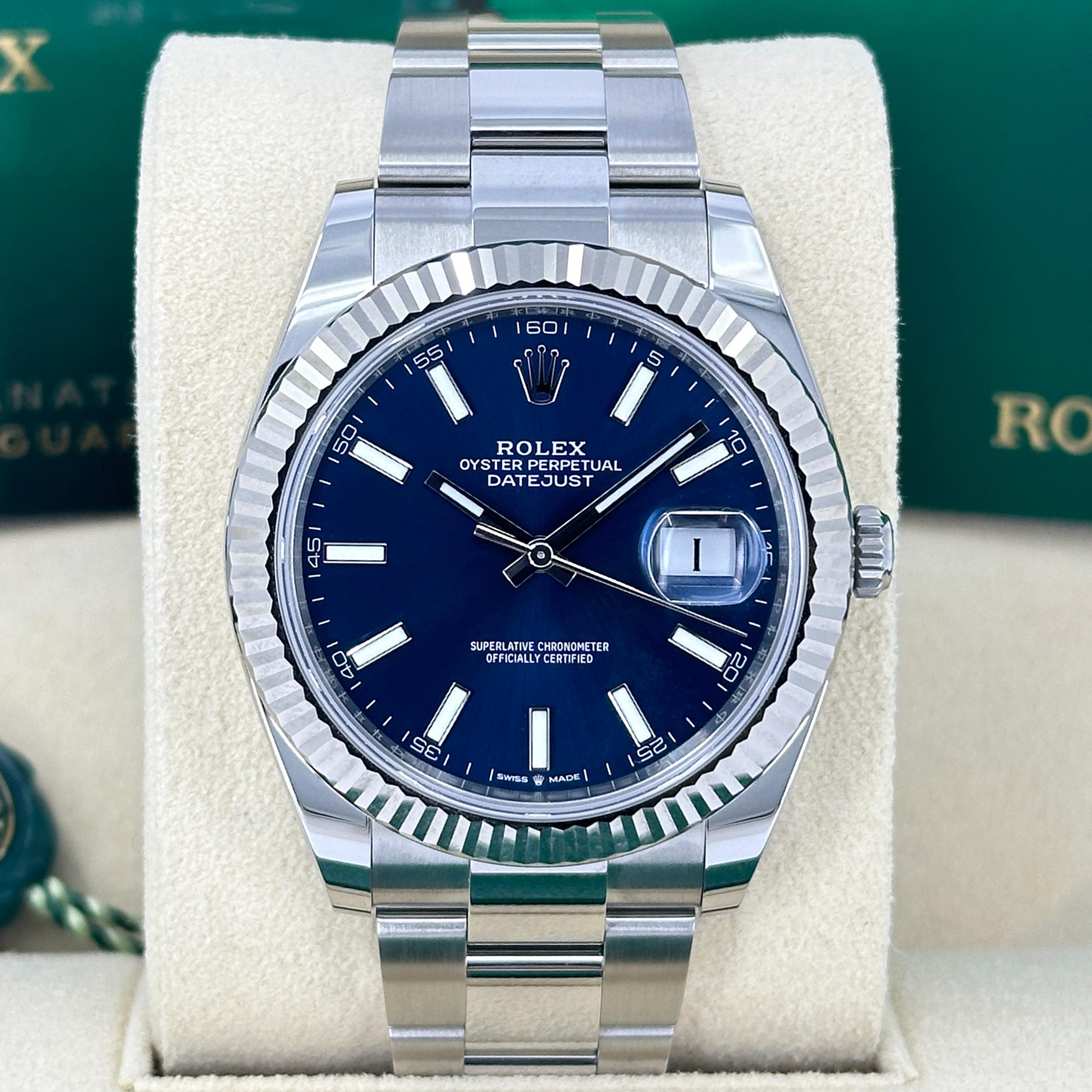 Unworn Rolex Datejust 41 Blue Oyster Reference# 126334, Complete set, 2025 In New Condition For Sale In New York, NY