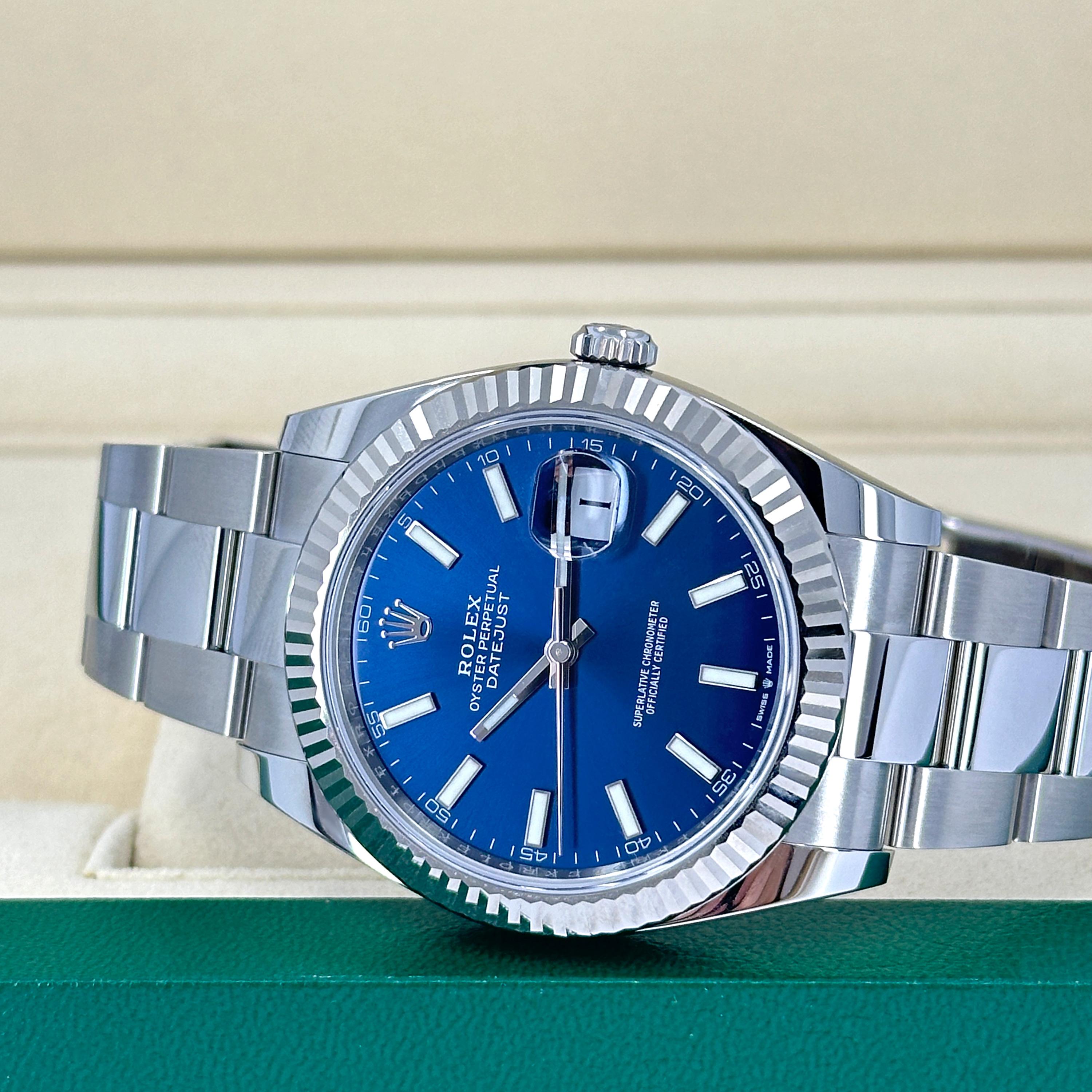 Unworn Rolex Datejust 41 Blue Oyster Reference# 126334, Complete set, 2025 For Sale 1