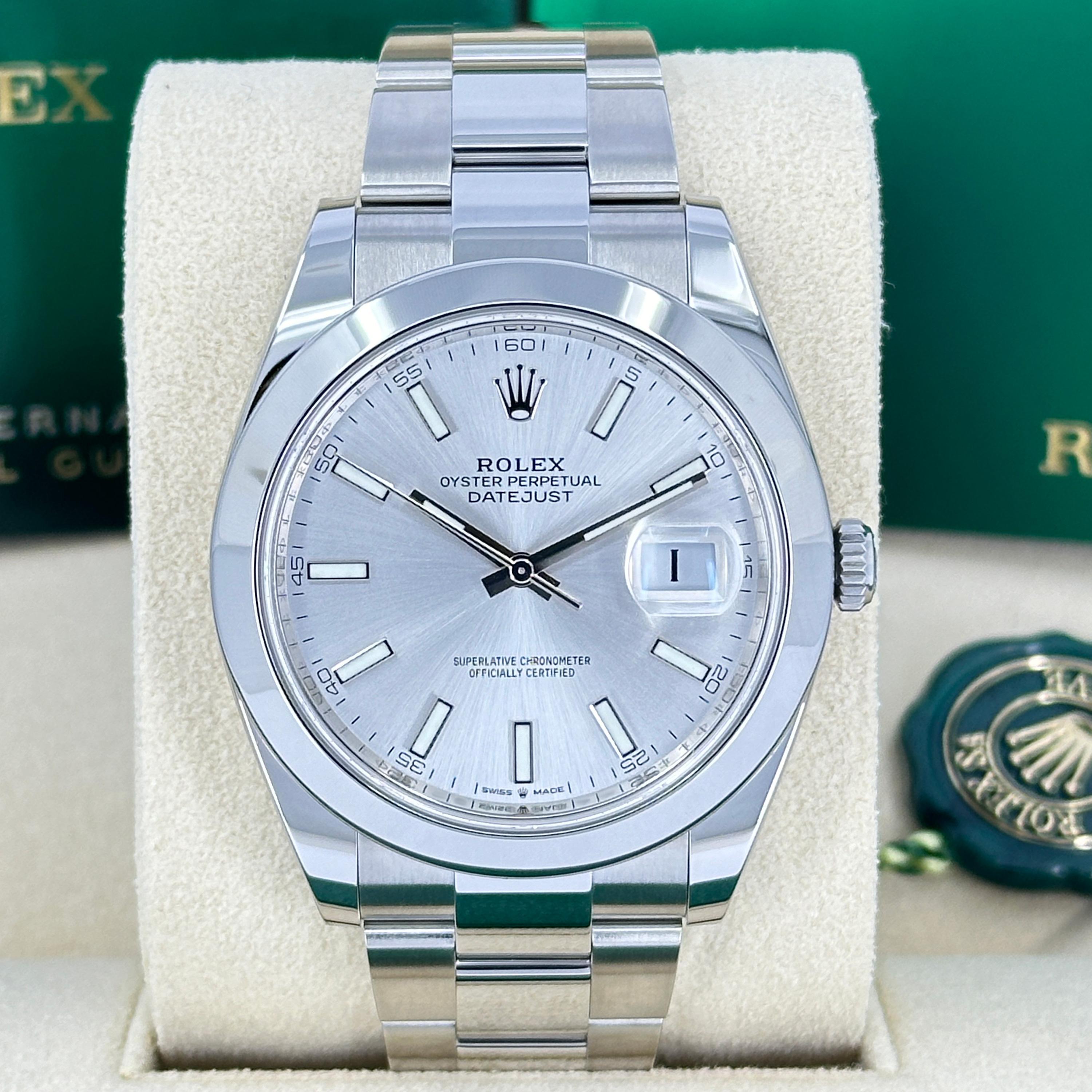 Rolex Datejust 41 Oyster de plata sin usar Referencia# 126300, Juego completo, 2025 en Nuevo estado para la venta en New York, NY