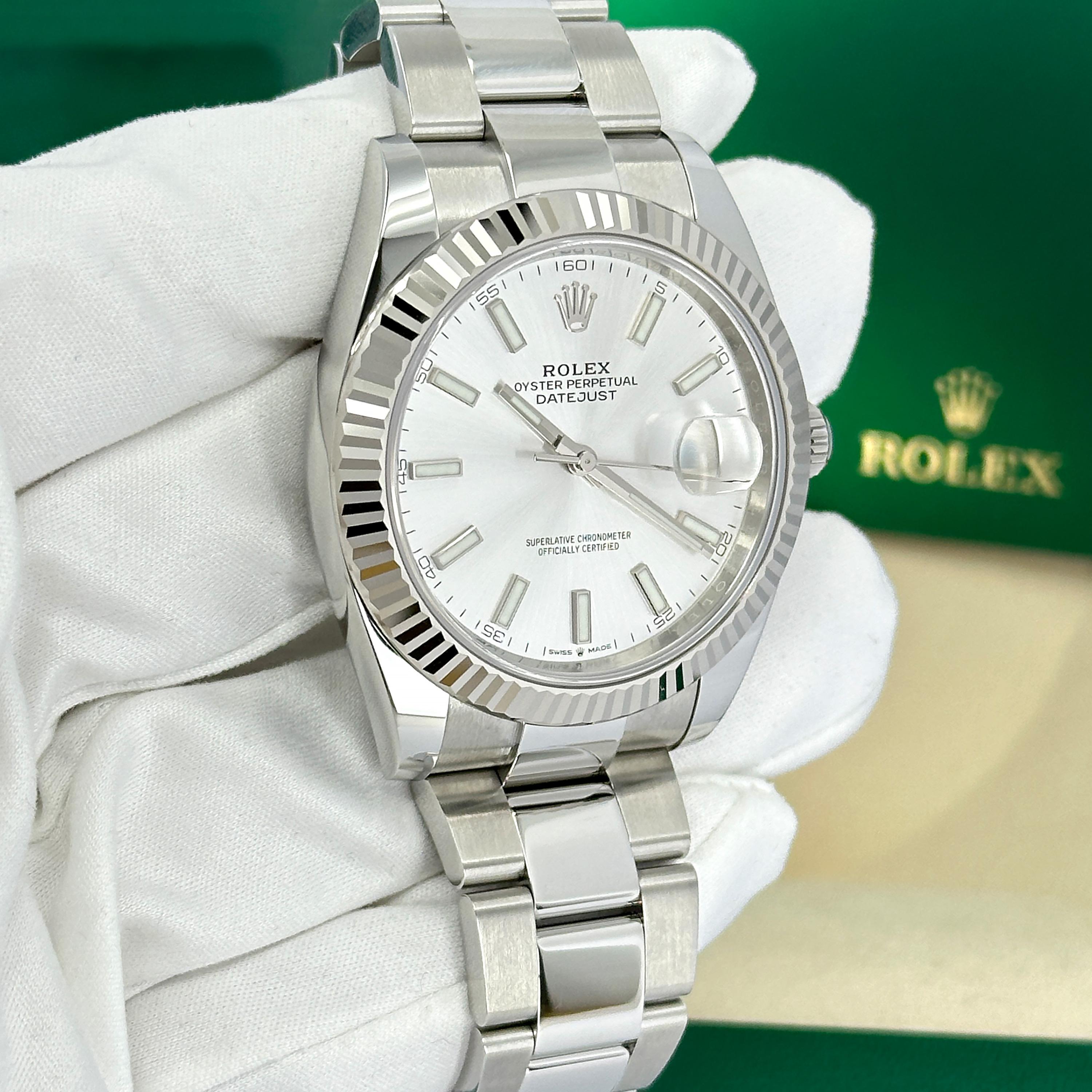 Ungetragene Rolex Datejust 41 Silver Oyster Reference# 126334, Komplettset, 2025 im Angebot 12