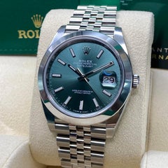 Unworn Rolex Datejust 41mm Steel Mint Green Dial Automatic Mens Watch 126300