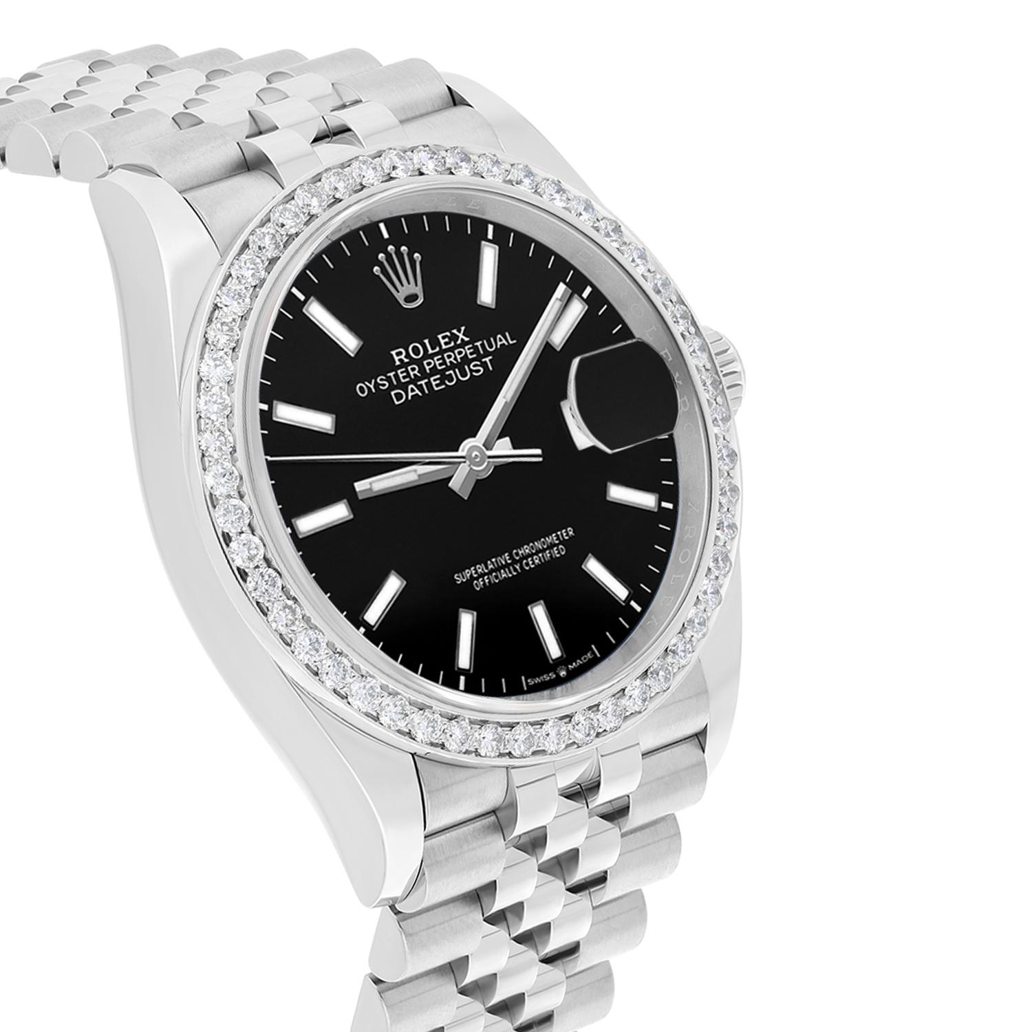 Women's or Men's Unworn Rolex Datejust Black 36mm Stainless Steel Jubilee Watch 126234 Complete For Sale
