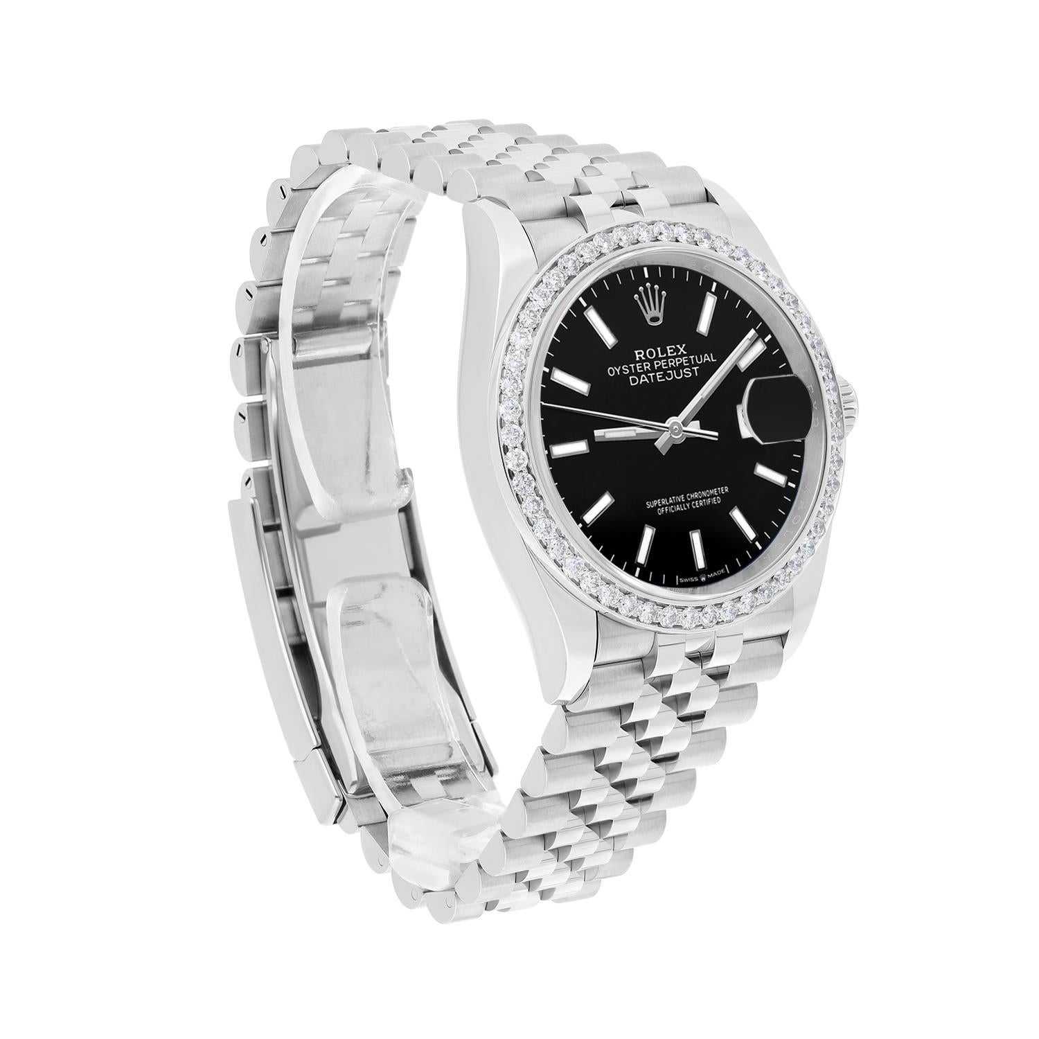 Unworn Rolex Datejust Black 36mm Stainless Steel Jubilee Watch 126234 Complete For Sale 1