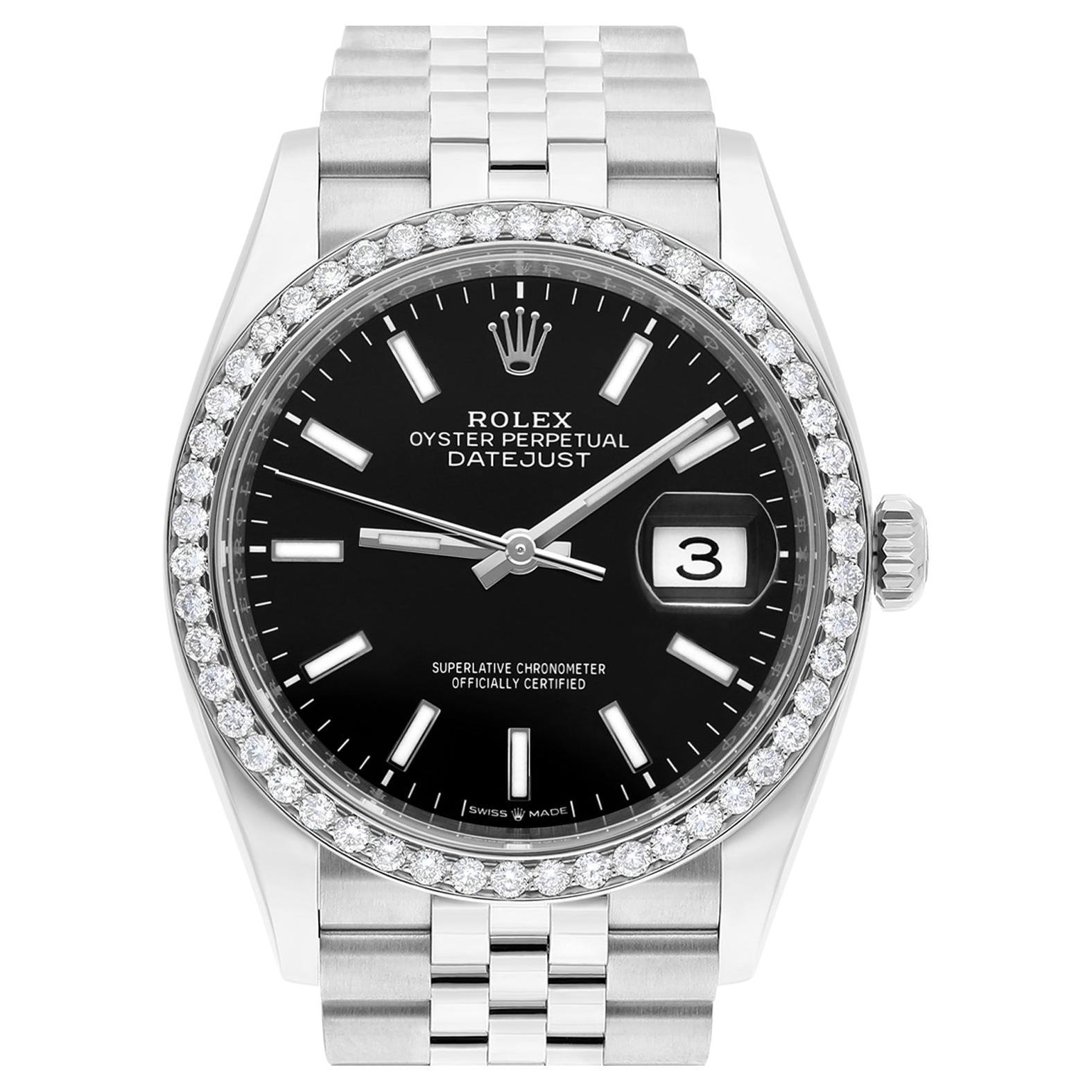 Unworn Rolex Datejust Black 36mm Stainless Steel Jubilee Watch 126234 Complete
