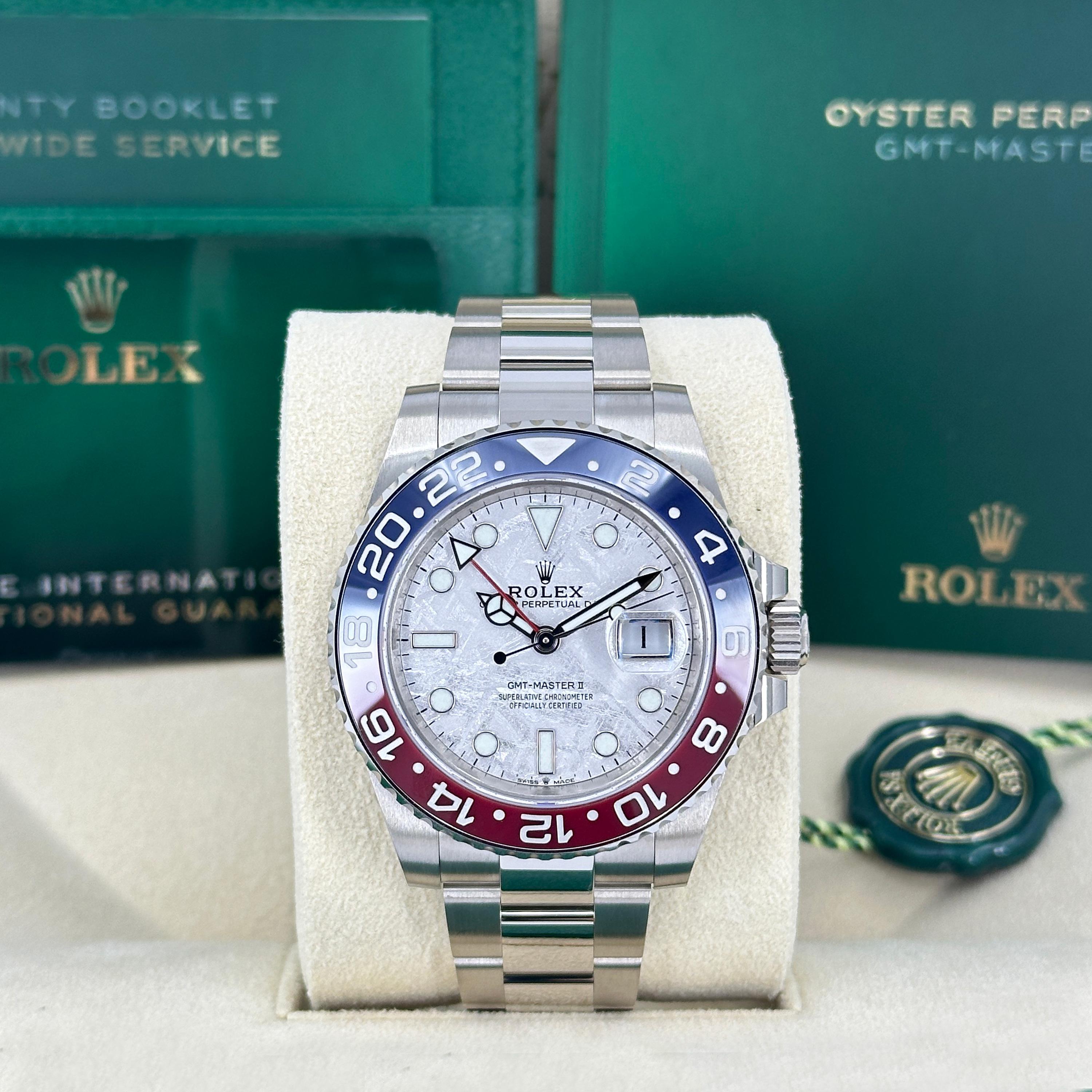Rolex GMT-Master II 126719BLRO-0002 – White Gold “Pepsi” with Meteorite Dial

The Rolex GMT-Master II 126719BLRO-0002 is an extraordinary expression of Rolex craftsmanship, combining the technical sophistication of a dual time zone watch with the