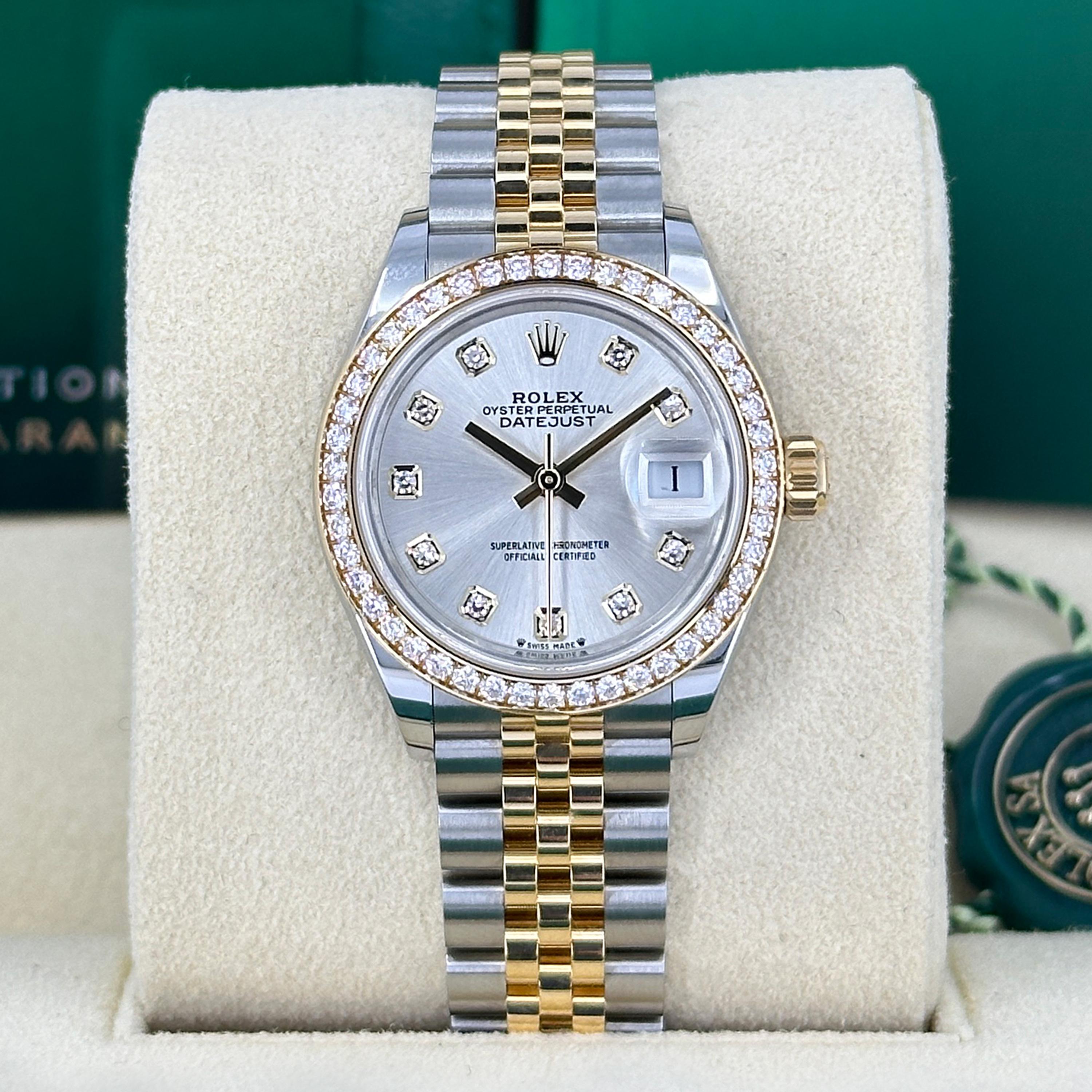 The Rolex Lady-Datejust 28 Ref. 279383RBR-0007 is a stunning expression of timeless luxury, elegance, and masterful craftsmanship. Meticulously crafted in Yellow Rolesor — Rolex’s harmonious blend of resilient Oystersteel and luminous 18k Yellow