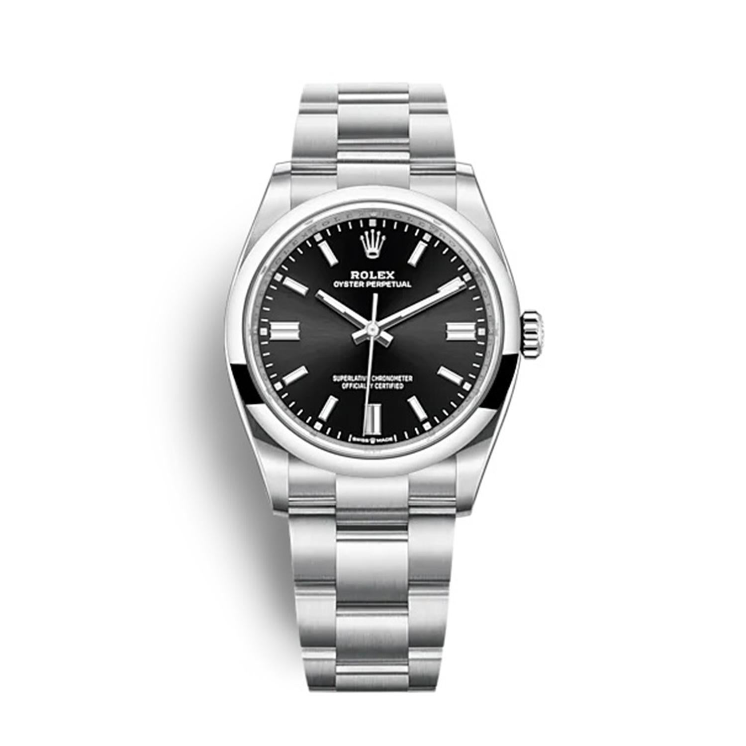Die ungetragene, elegante Rolex Oyster Perpetual 36, Ref. 126000-0002, ist ein wahres Sinnbild für Rolex' Erbe an Präzision und zeitlosem Stil. Das 36-mm-Gehäuse aus widerstandsfähigem Oystersteel wird durch eine glatte, gewölbte Lünette ergänzt,