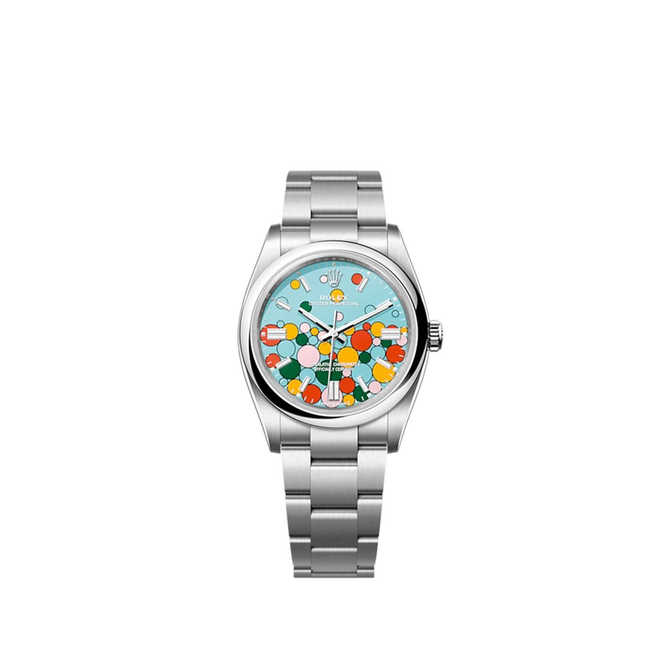Die Rolex Oyster Perpetual 36 Ref. 126000-0009 definiert zeitlose Raffinesse mit einem modernen künstlerischen Flair neu. Dieser außergewöhnliche Zeitmesser, der im Jahr 2023 eingeführt wird, ist vollständig aus robustem Oystersteel gefertigt und