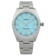 Unworn Rolex Oyster Perpetual Steel Custom Blue Turquoise Dial Watch 134300