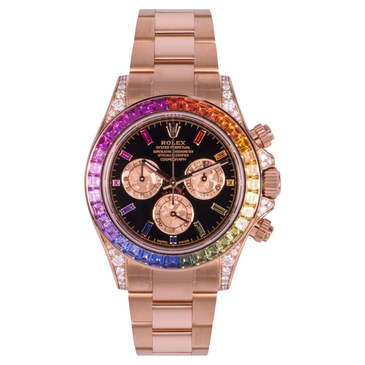 Rolex Daytona Rose Gold Rainbow Bezel Diamond Dial 116595RBOW For Sale at 1stDibs rolex