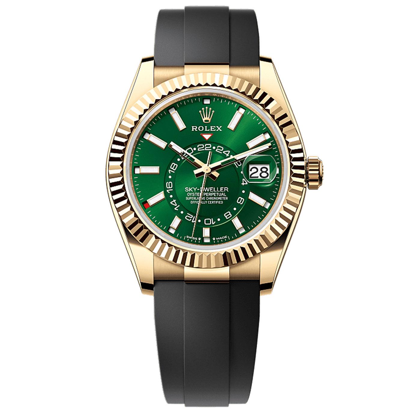 El Rolex Sky-Dweller Ref. 336238-0004 es una nueva y sorprendente creación de 2025 que aúna magistralmente la innovación tecnológica con la elegancia atemporal. Fabricada íntegramente en oro amarillo de 18 quilates, la caja Oyster de 42 mm irradia