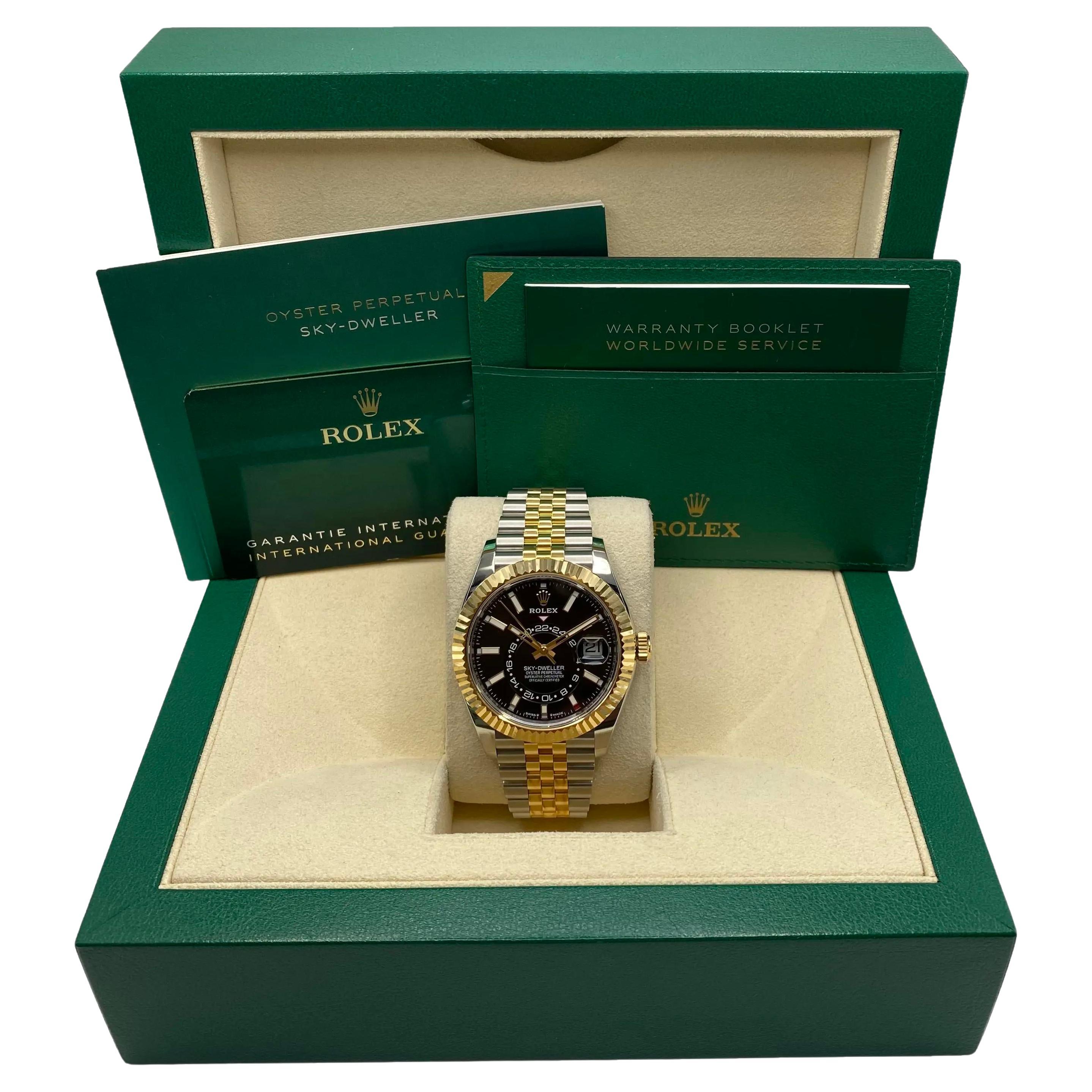 Unworn Rolex Sky-Dweller Jubilee Yellow Gold Steel Black Dial Watch B&P 336933
