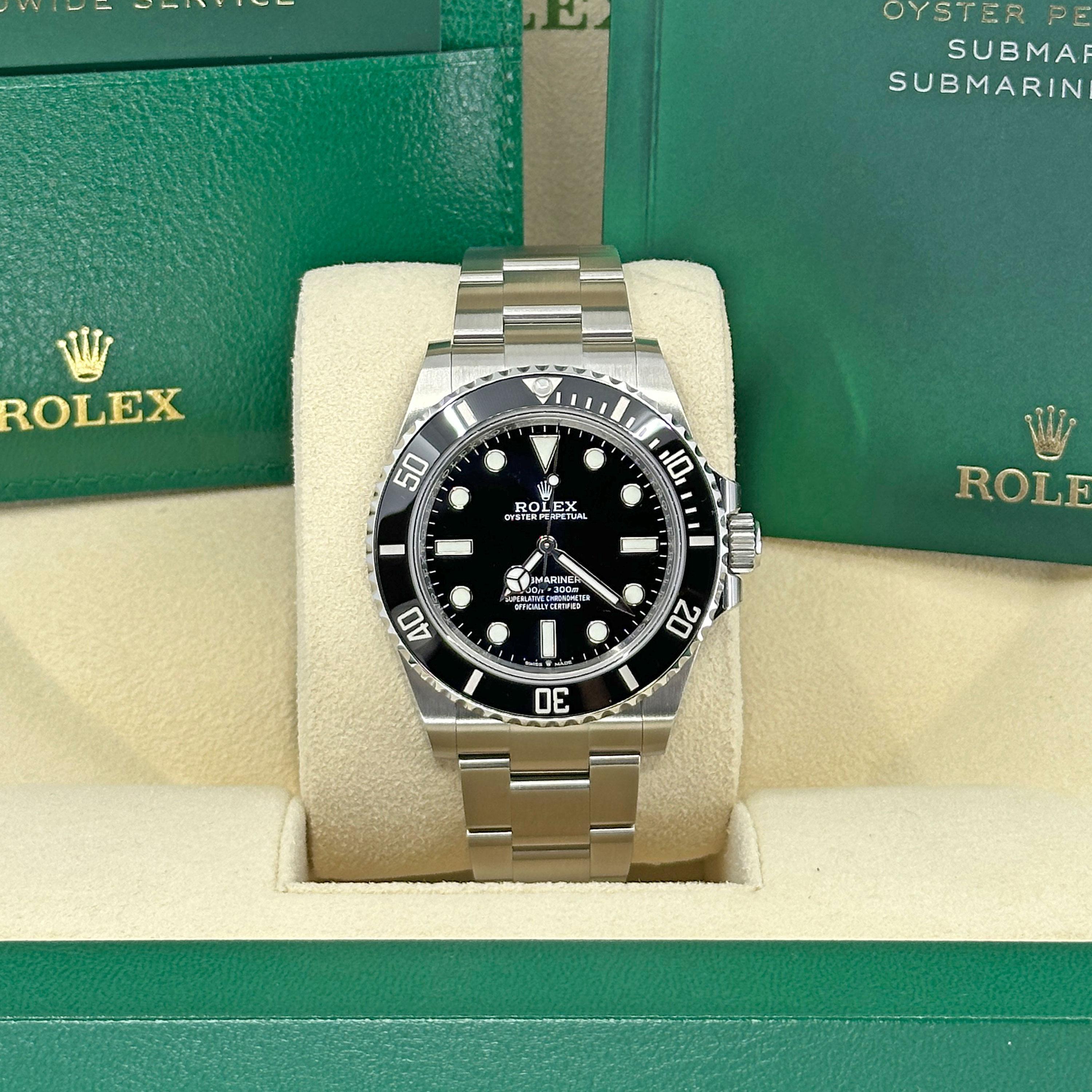 The Rolex Submariner No Date Ref. 124060 is an icon of horology, celebrated for its minimalist purity and robust performance. This unworn example features the classic 41mm Oystersteel case paired with a matching Oyster bracelet, offering exceptional