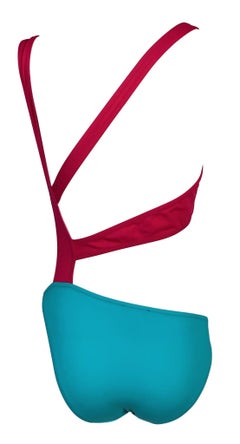 Unworn S/S 2003 Gianni Versace Runway Pink Teal Cut-Out Monokini Swimsuit